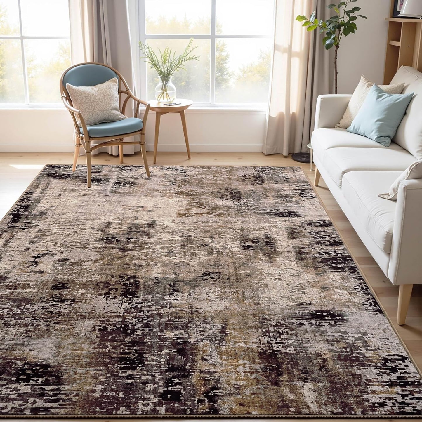 Stylish 4x6 Brown Area Rug for Entryway and Bedroom Decor