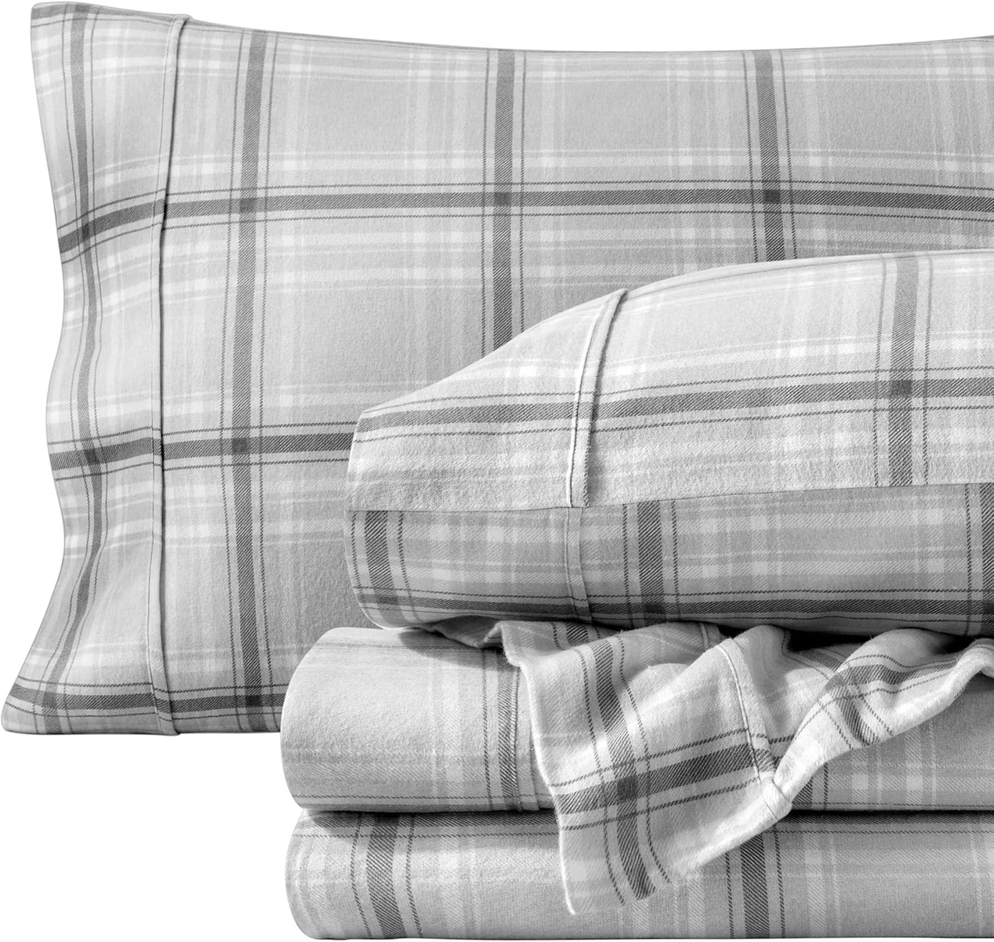 Bare Home Flannel Sheet Set - King Tartan Plaid for Comfort