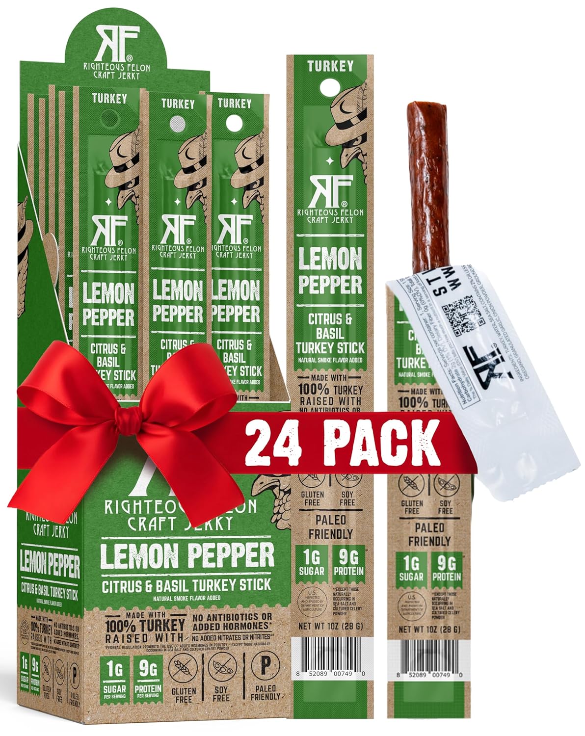 Righteous Felon Turkey Meat Sticks - Lemon Pepper Flavor Pack