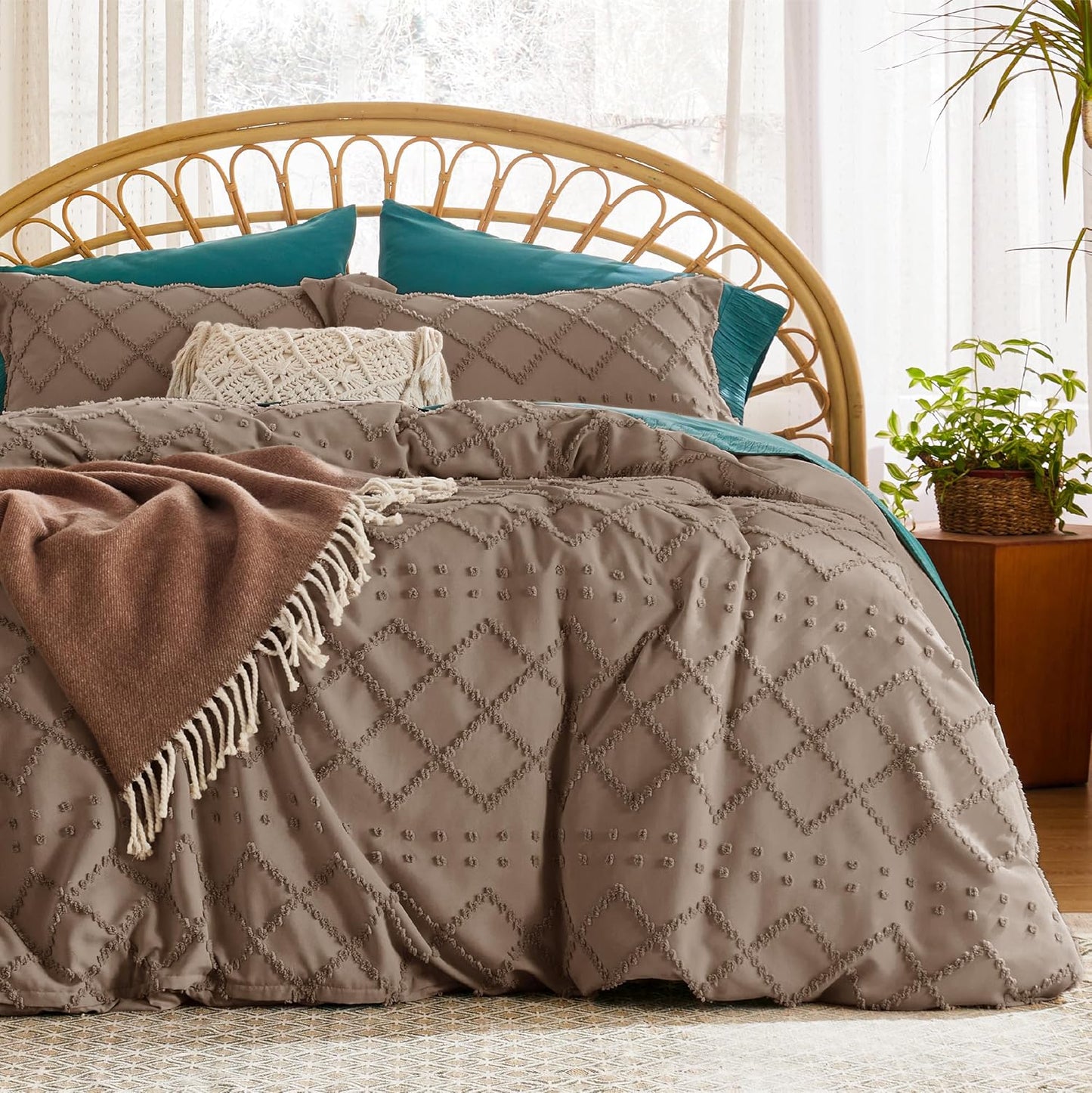 Boho Duvet Cover King Size - Soft Deep Khaki Bedding Set