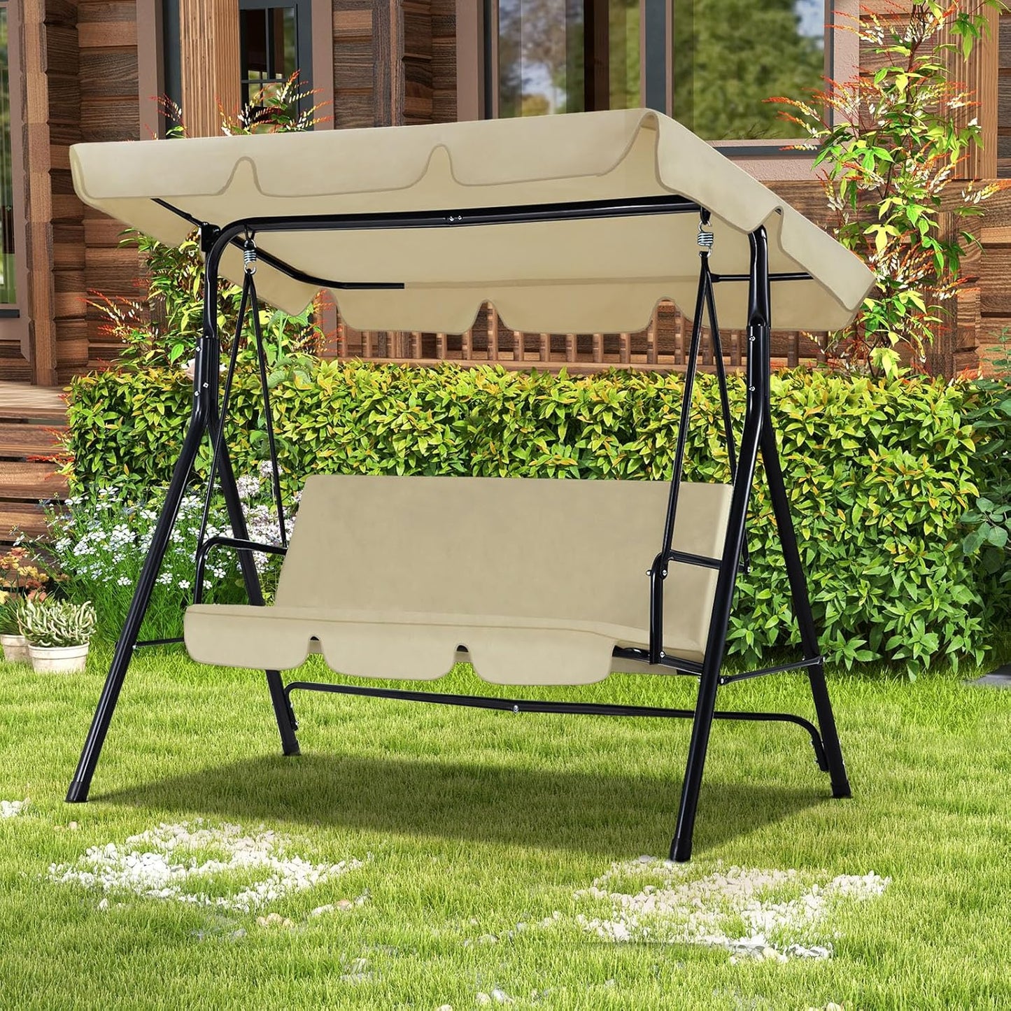 Esright Patio Swings Outdoor 3-Seat Glider with Canopy