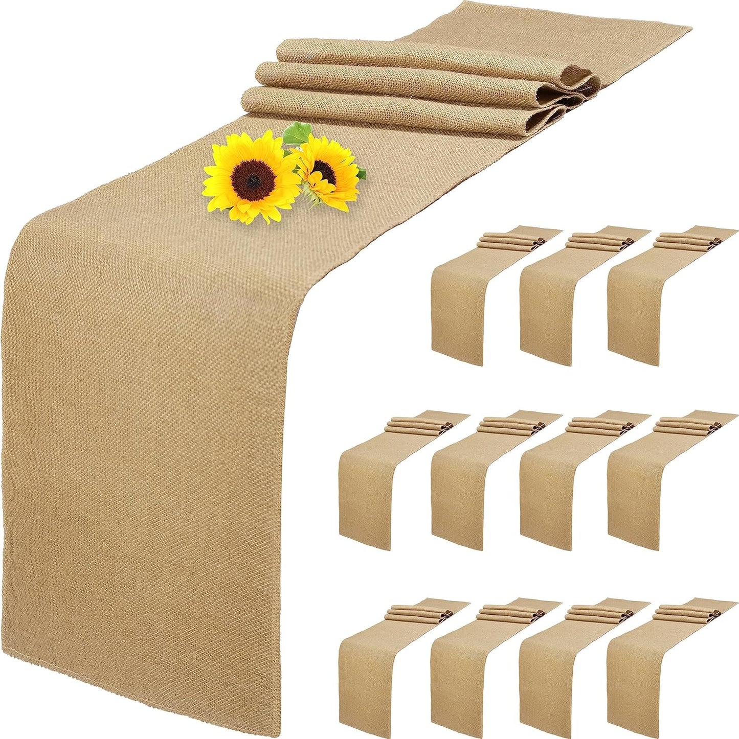 12 Pack Natural Burlap Table Runners for Rustic Decor Needs
