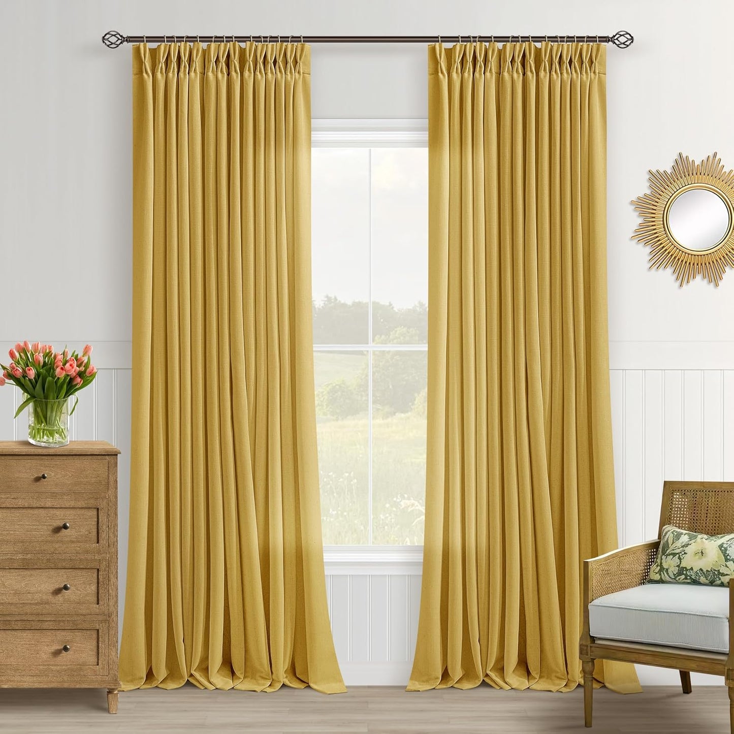 Mustard Yellow Linen Curtains for Living Room and Bedroom Decor