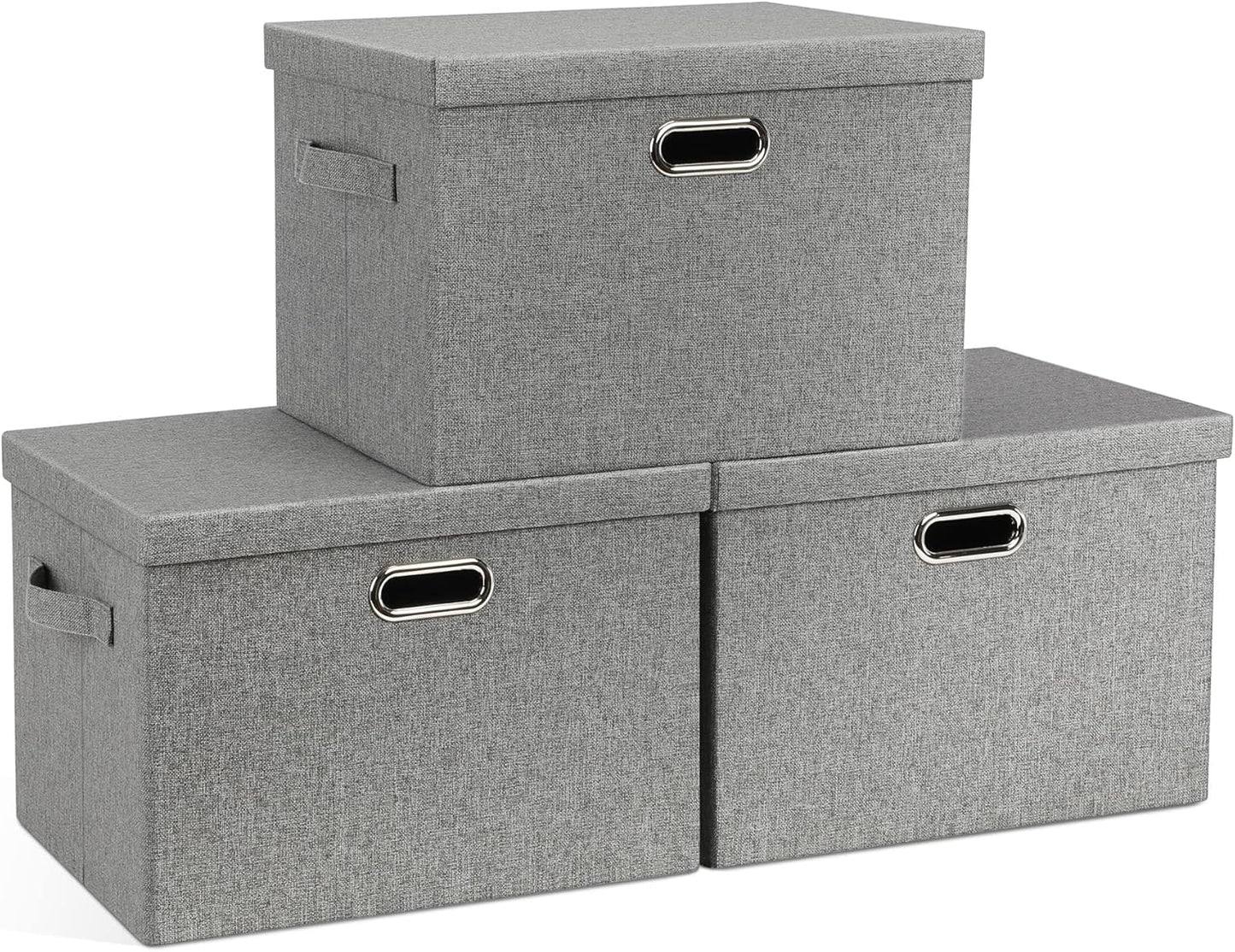 Large 17in Collapsible Stackable Storage Bins with Lids for Organizing