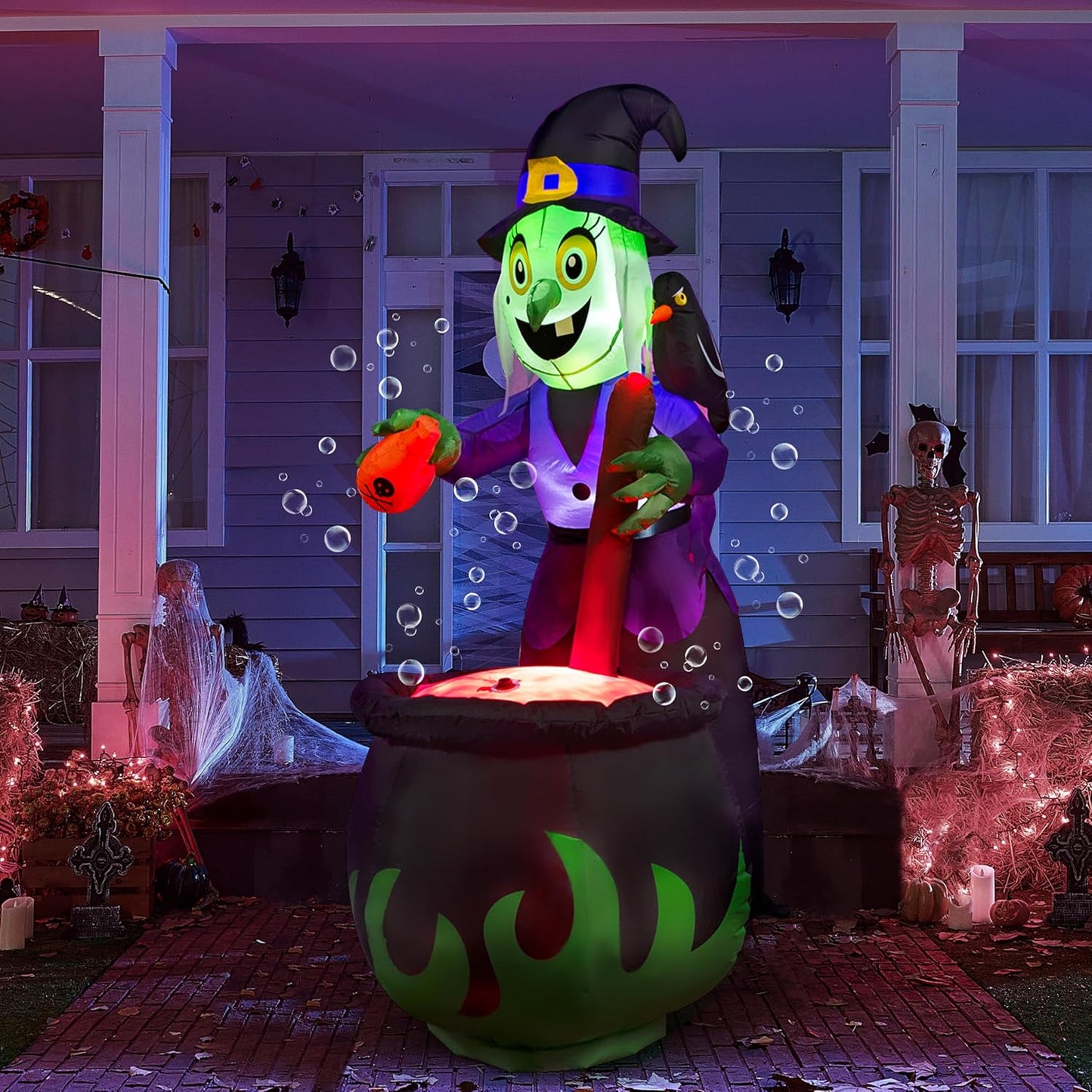 Giant 6 FT Halloween Witch Inflatables with Bubbling Cauldron