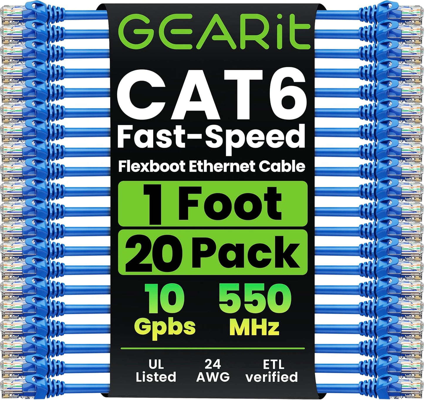 GearIT 20-Pack Cat6 Patch Cable - Premium Quality Ethernet Cables