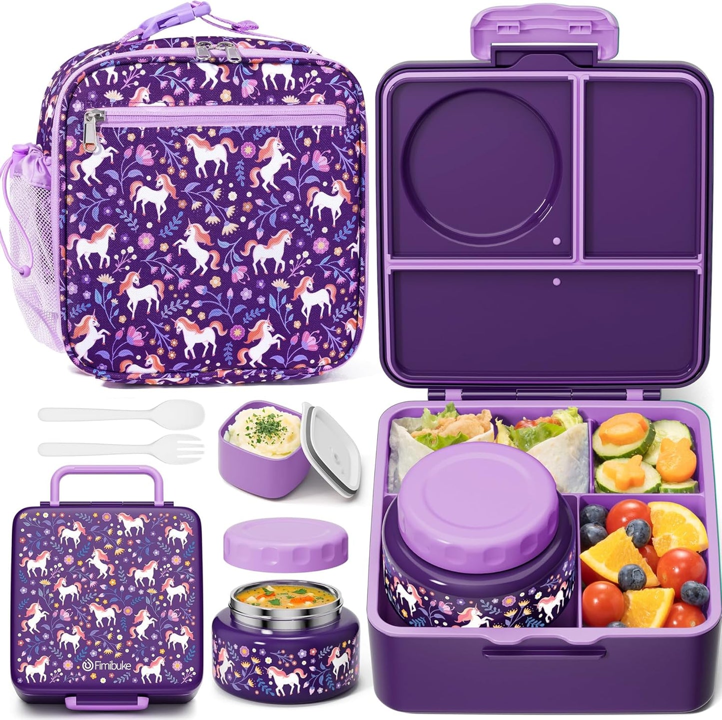 Fimibuke Kids Bento Lunch Box Set with Thermos for School Use