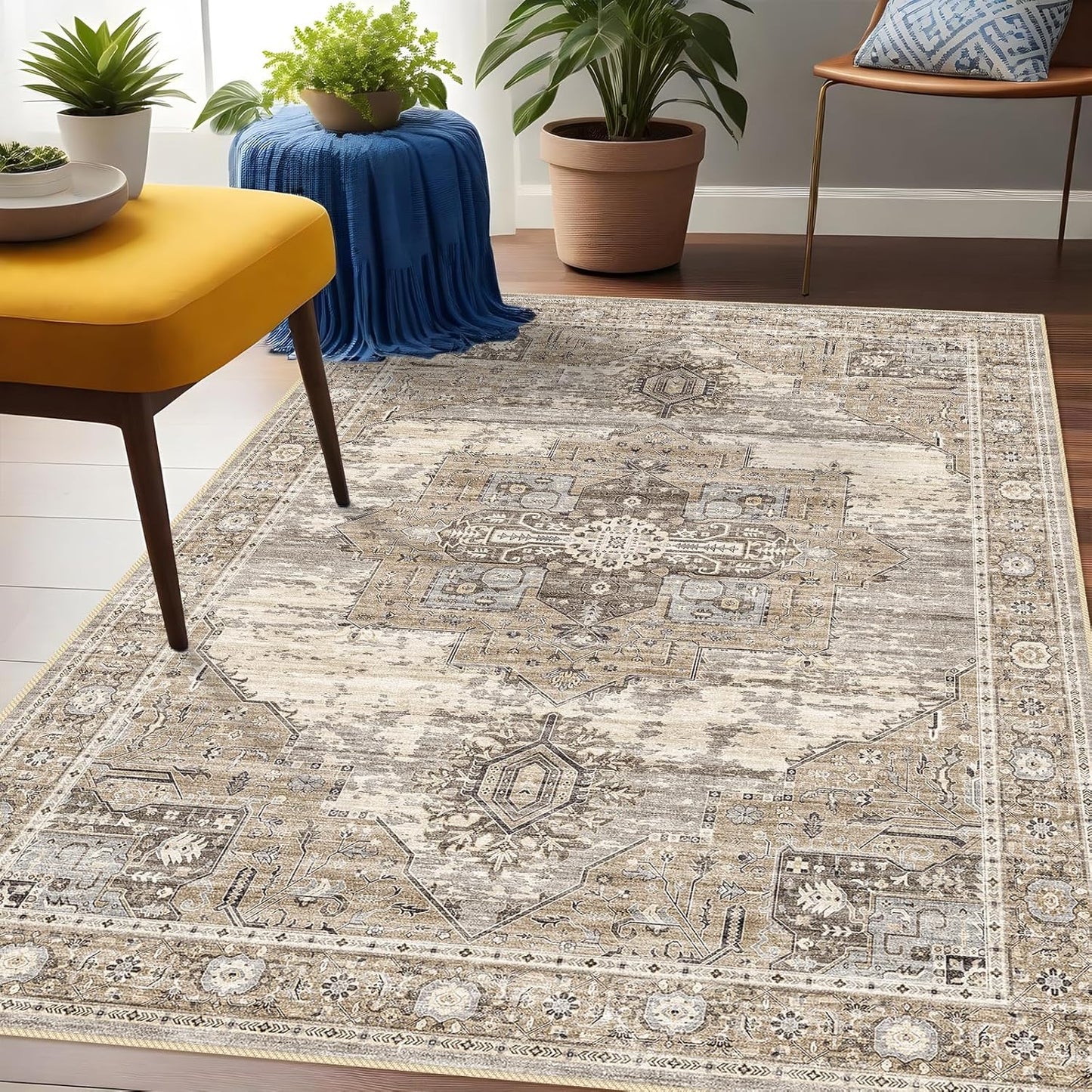Vintage Soft 3x5 Area Rugs - Washable Stain Resistant Carpet