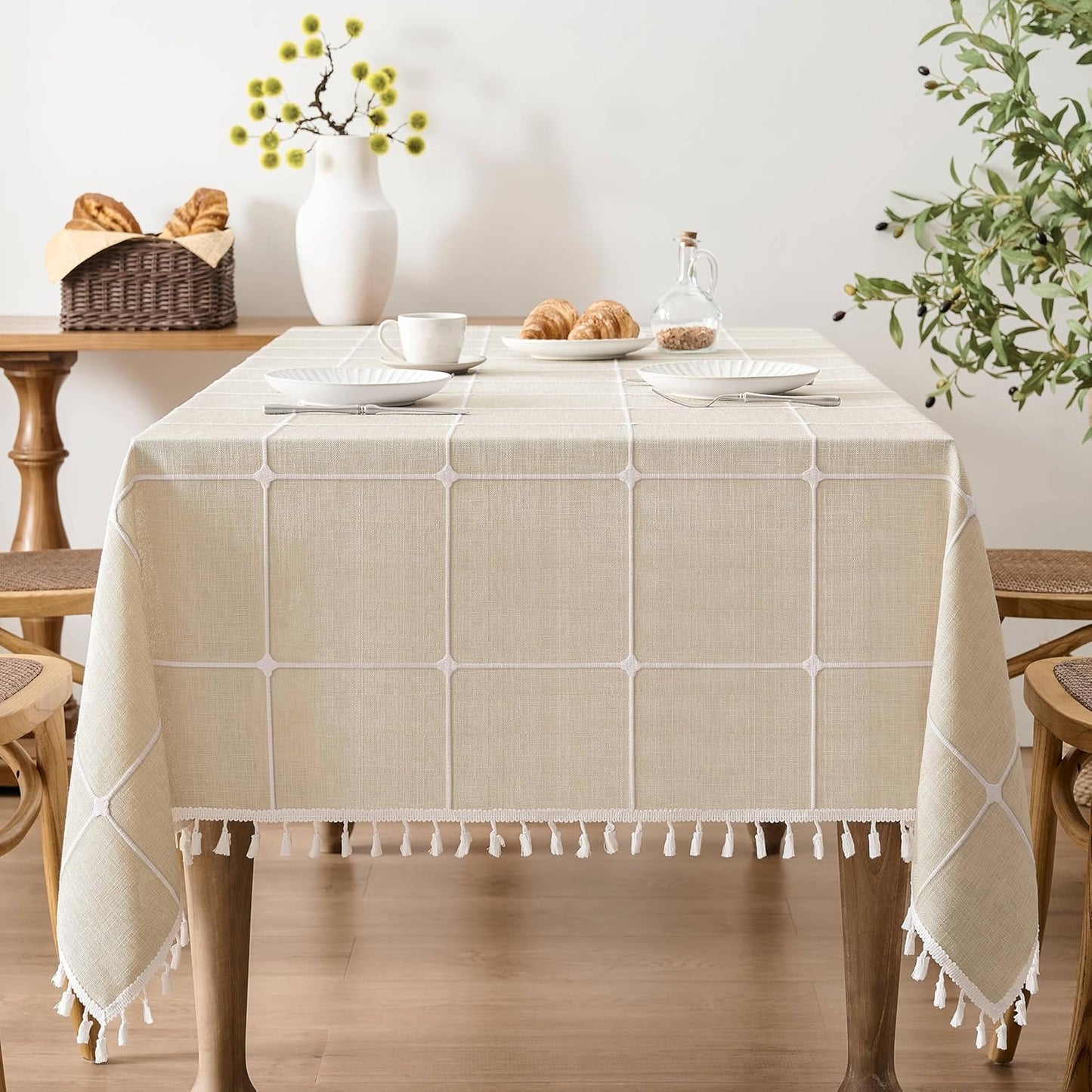 ZeeMart Boho Grid Table Cloth with Tassels for Elegant Dining