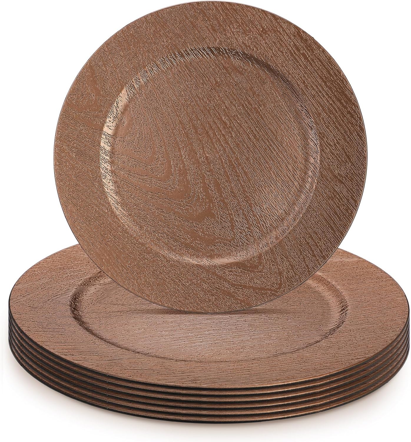 Mifoci 6 Pcs 13 Dark Brown Boho Faux Wood Charger Plates: Rustic Elegance!