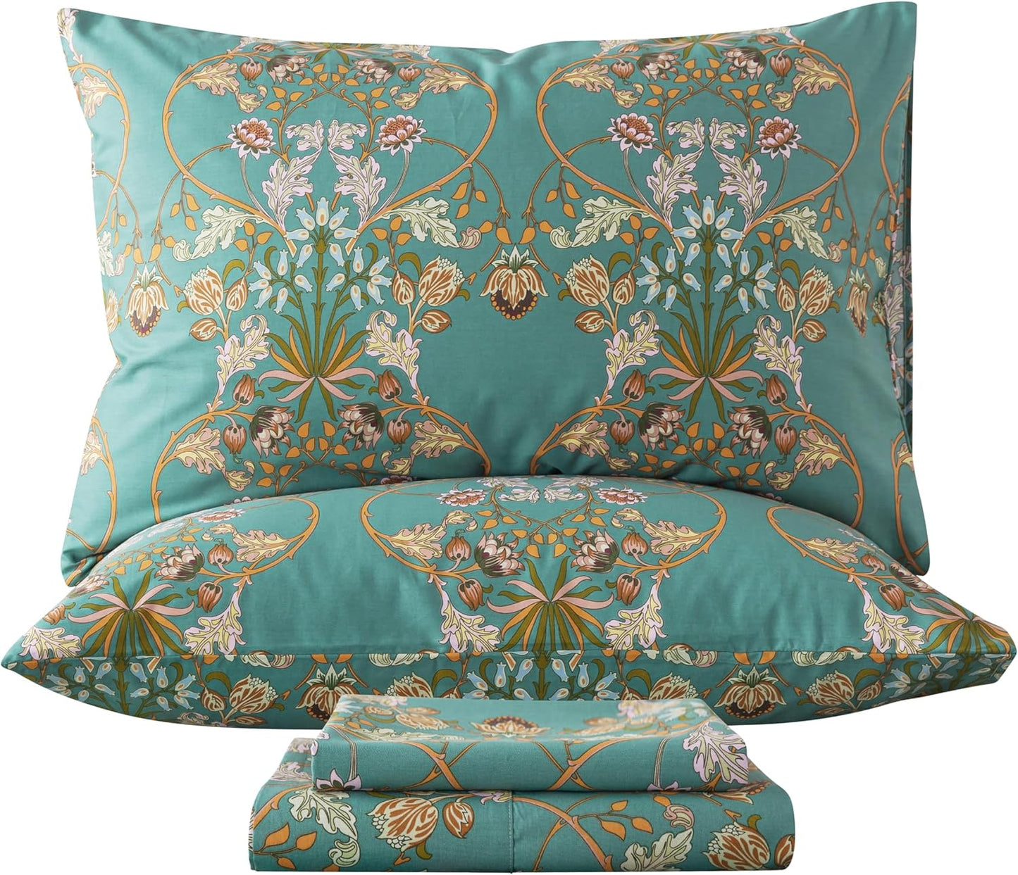 Zusbest Floral King Bed Sheets Set - Soft Cotton Percale Luxury