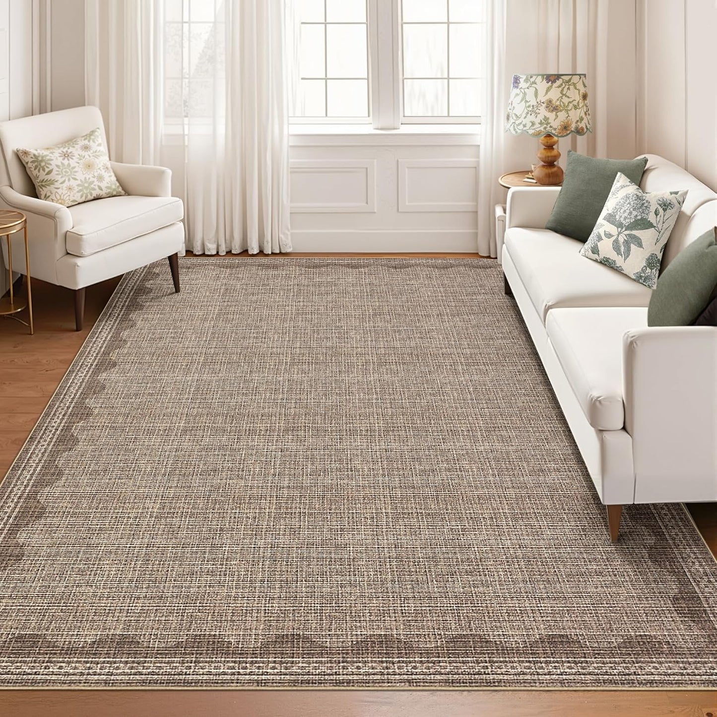 Scalloped Washable 8x10 Rug for Living Room Non-Slip Comfort