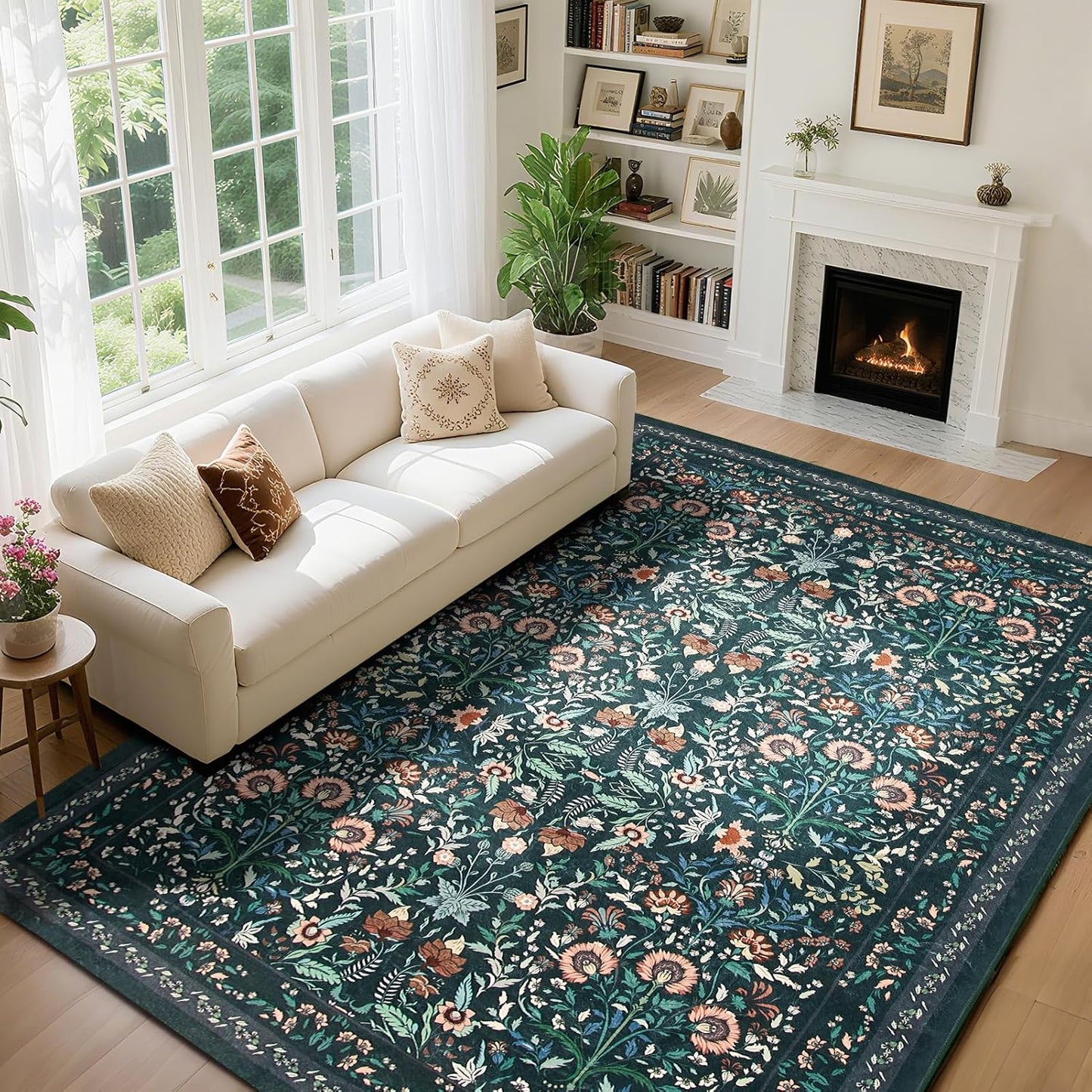 Area Rug Living Room Rug, Soft Washable Floral Boho Design
