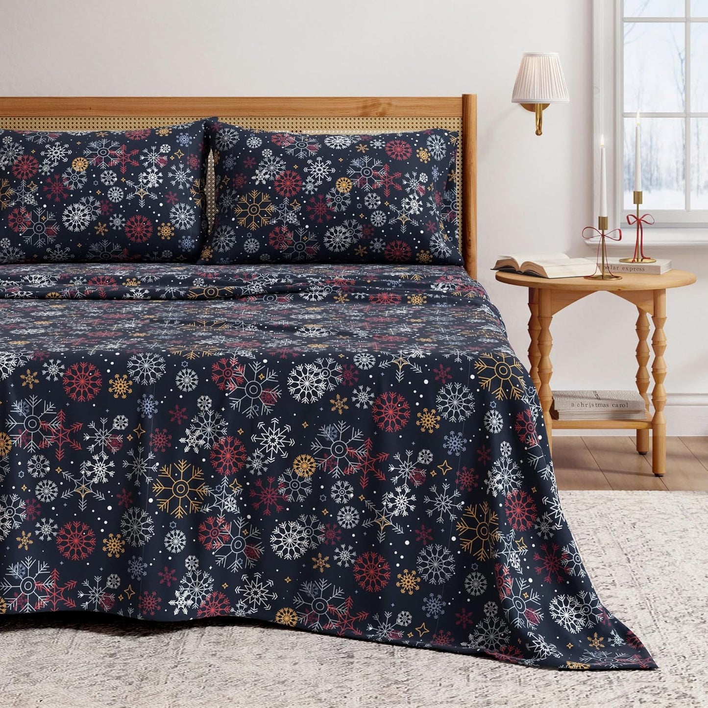 Cozy Christmas Flannel Sheet Set Queen Size - 100% Turkish Cotton