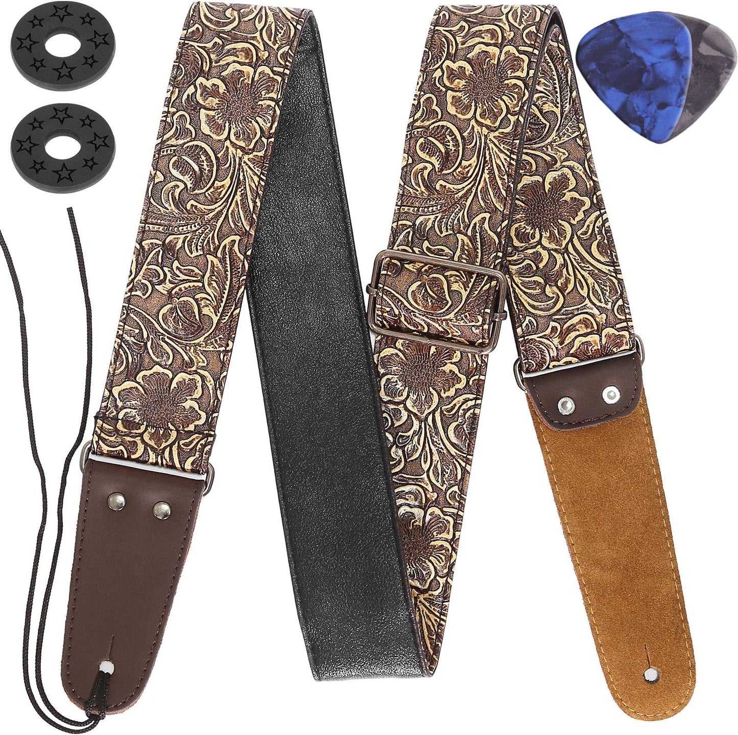 Vintage Stamped Leather Guitar Strap for Electric Bass