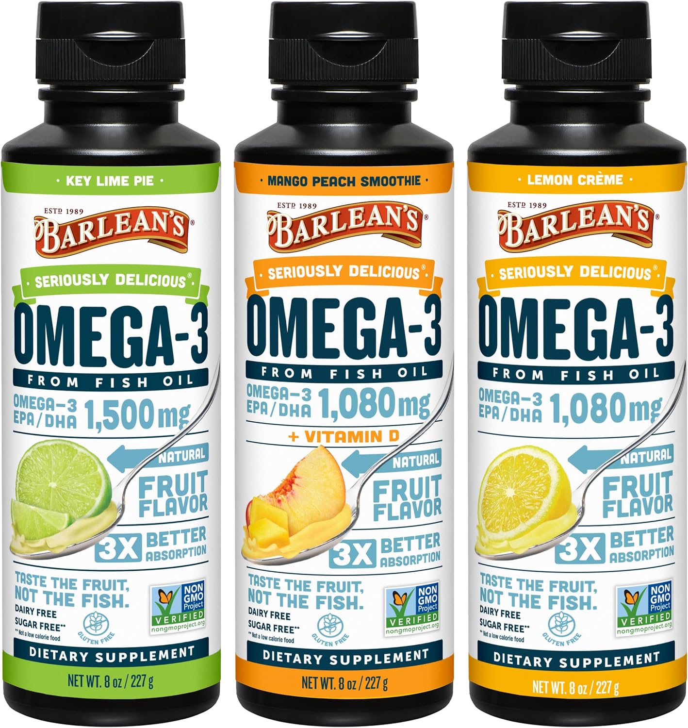 Barlean's Omega 3 Fish Oil Liquid Supplement Variety Pack