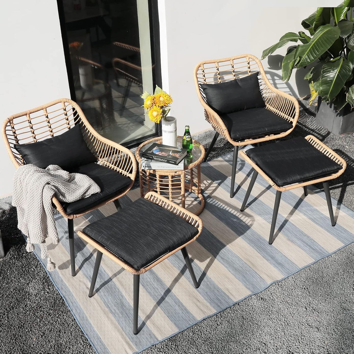 5 Piece Wicker Patio Furniture Set for Outdoor Relaxation