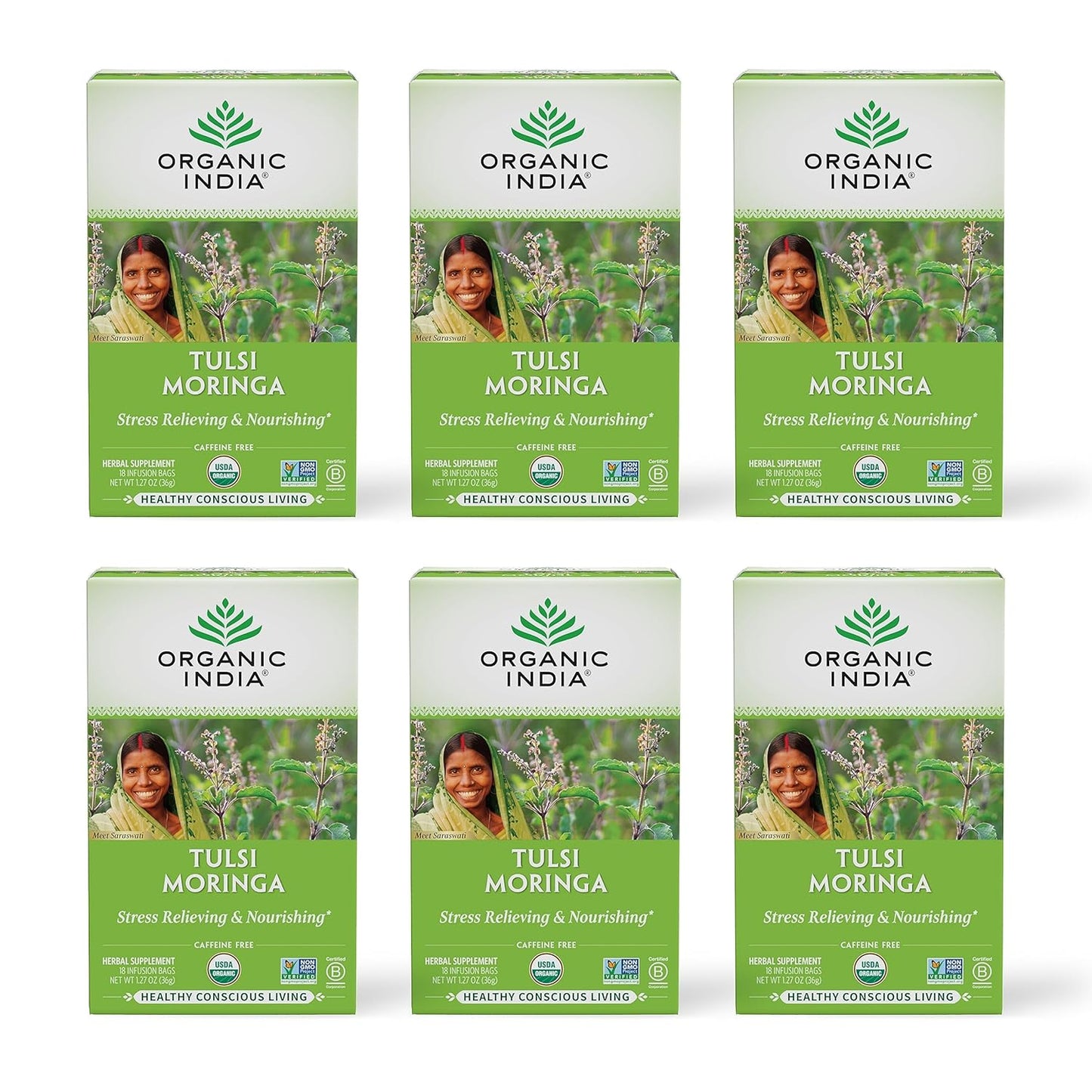 Organic India Tulsi Moringa Tea Bags for Stress Relief & Energy