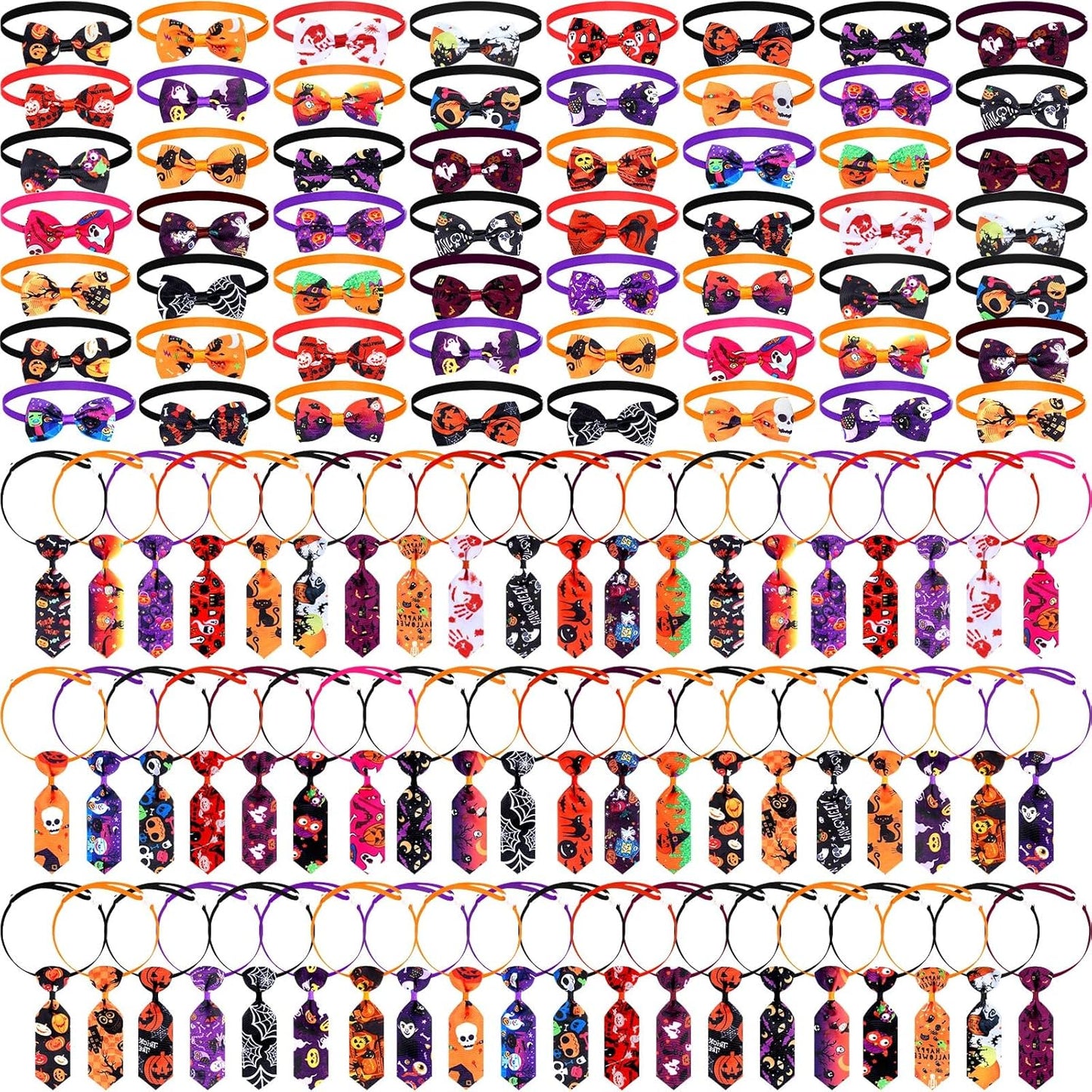 120 Pcs Halloween Bow Tie Collars and Neckties for Pets