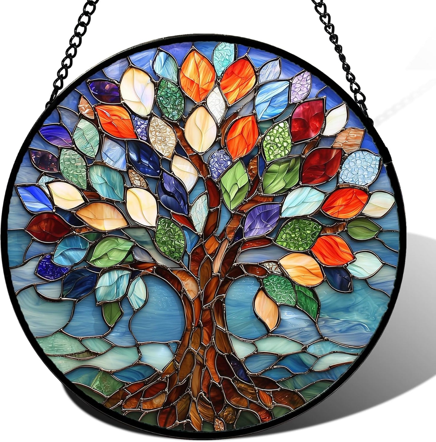 Stained Glass Window Hanging Colorful Tree of Life Suncatcher
