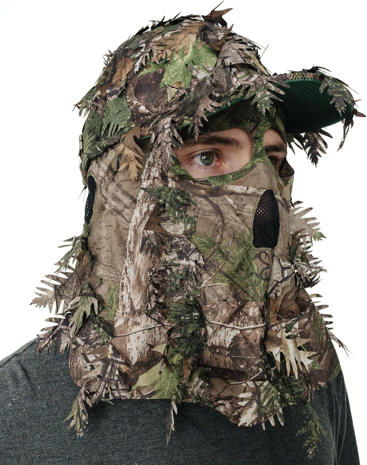 QuikCamo Lightweight 3D Leafy Camo Face Mask & Hat for Hunting