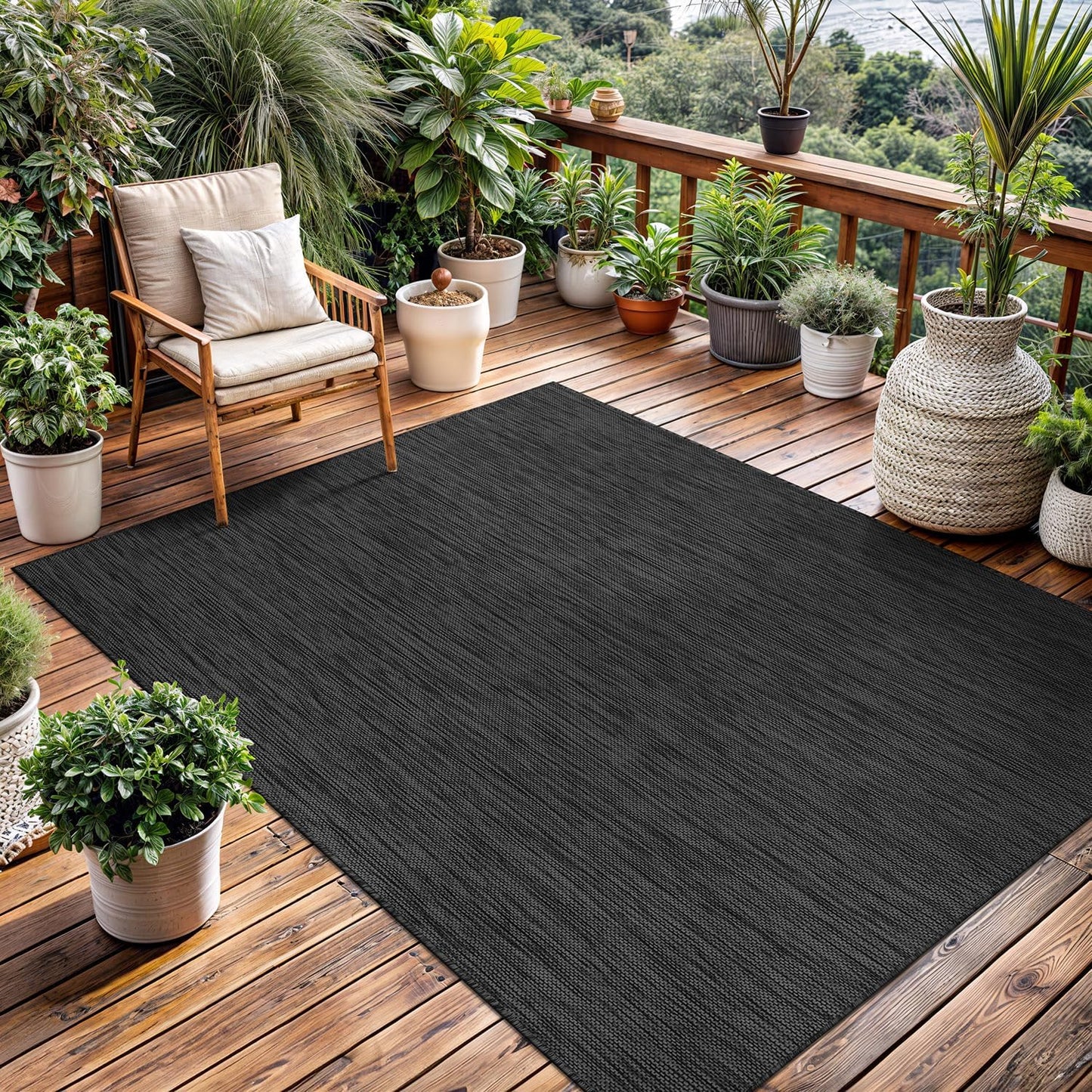 Washable Indoor Outdoor Rug 9x12 Dark Grey for All Spaces