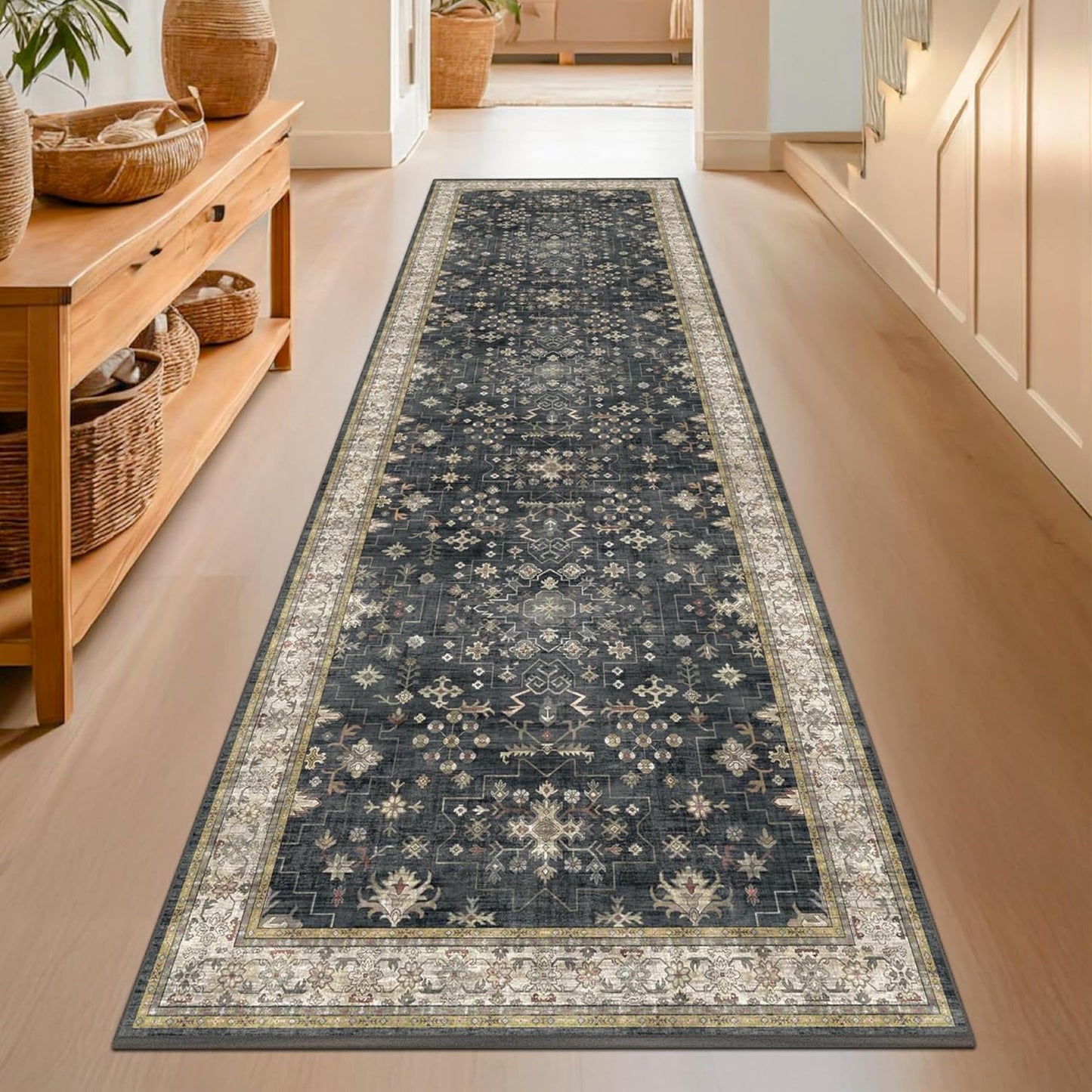 Black Washable 10ft Long Runners for Hallways and Kitchens