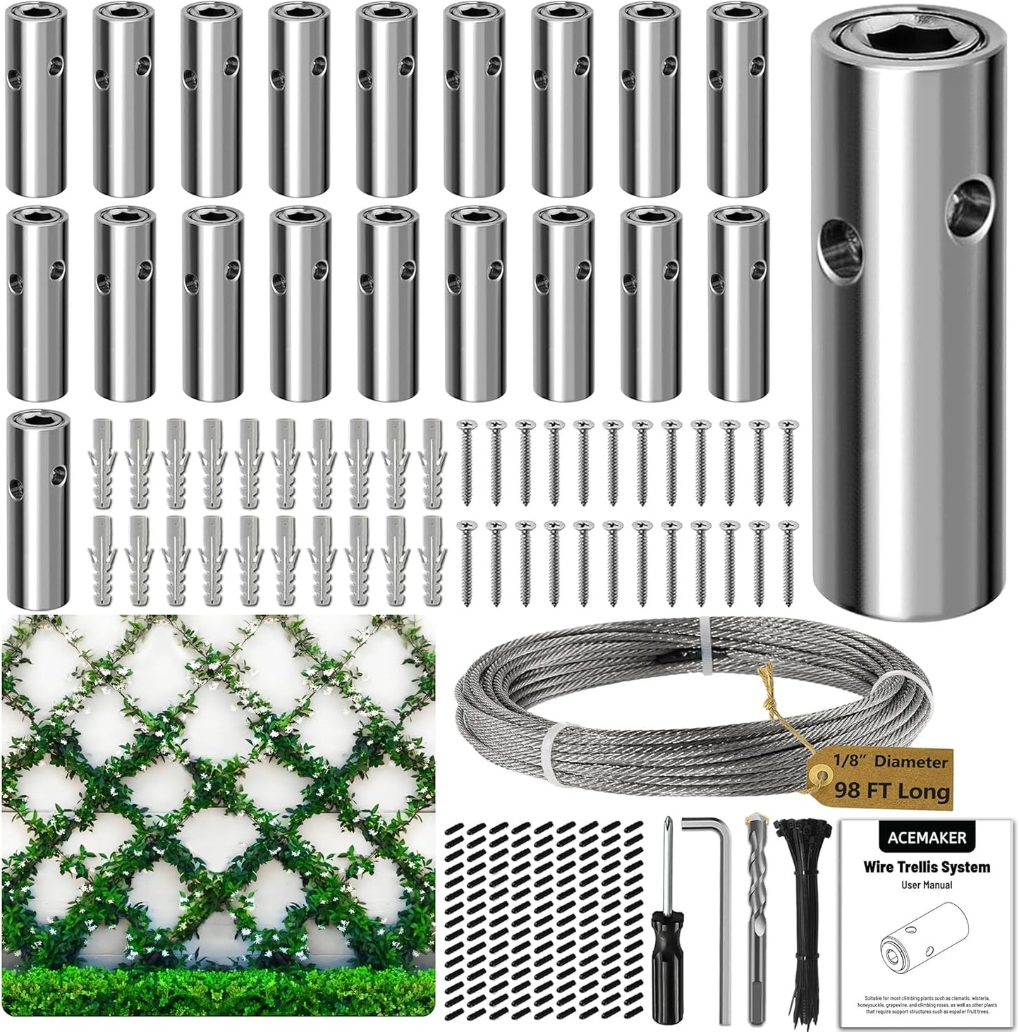 Wire Trellis for Climbing Plants Outdoor - 20 Set Kit for DIY