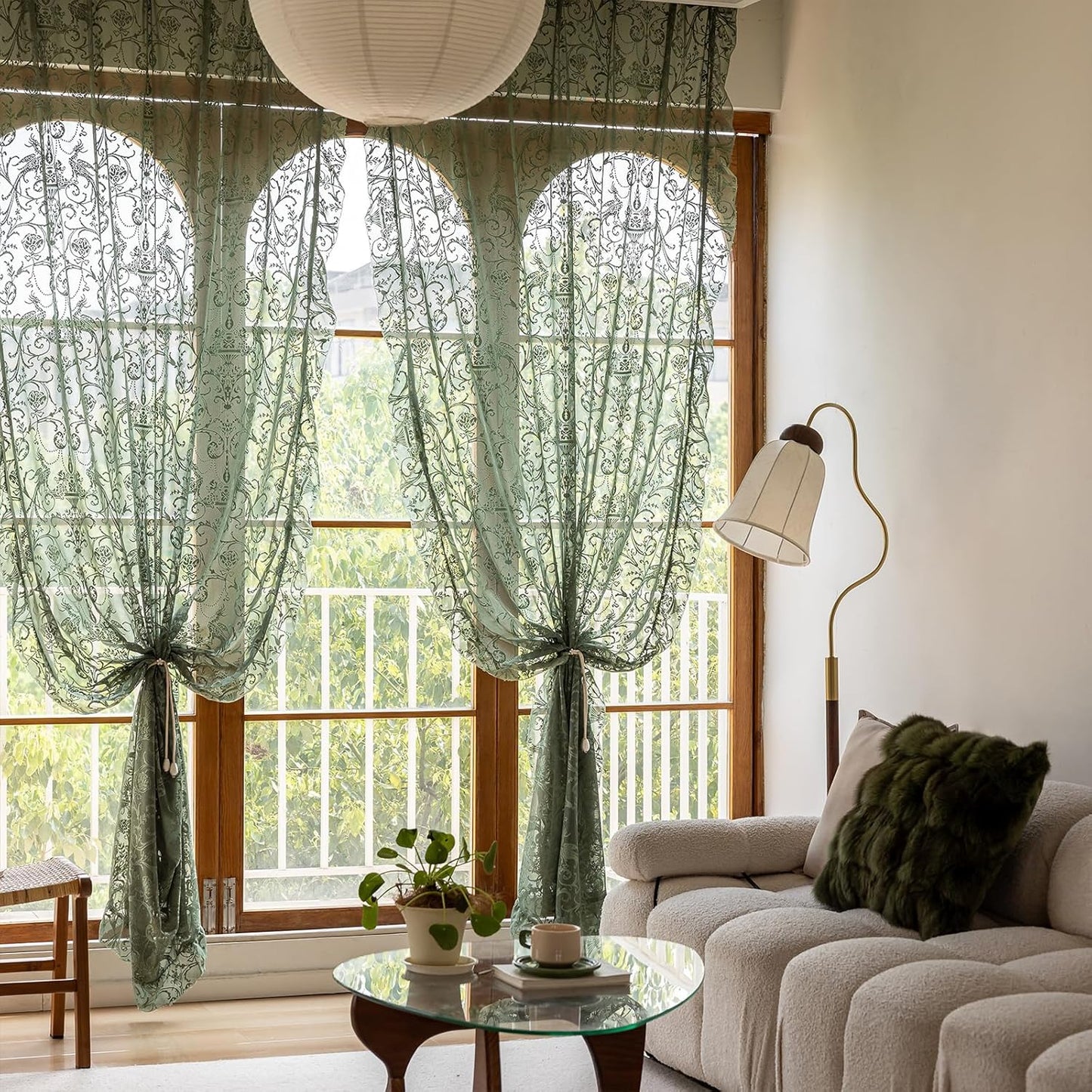 Elegant Green Sheer Curtains 108 Inch Long for Living Room
