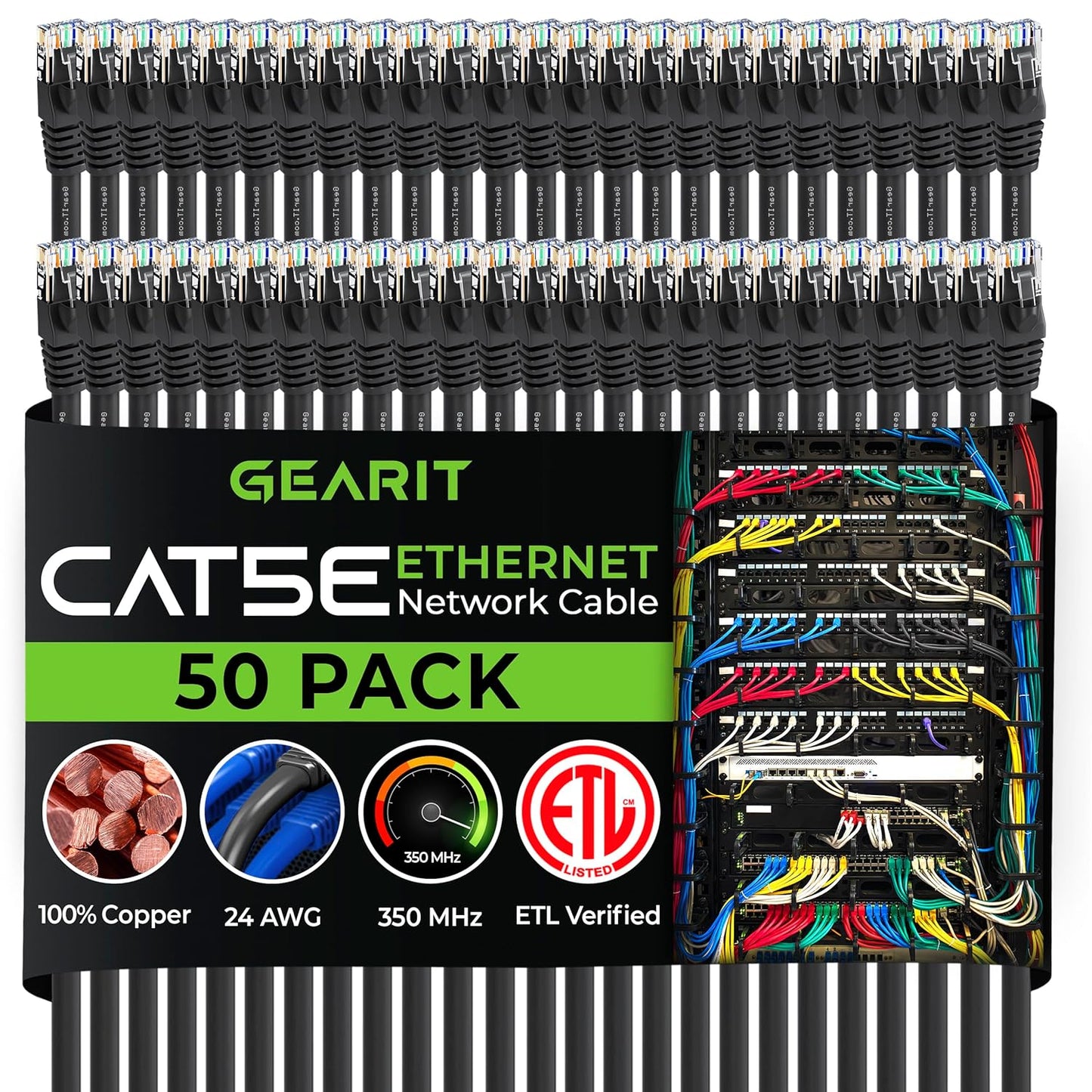 GearIt 50-Pack Cat5e Ethernet Patch Cable 1 Foot - Snagless