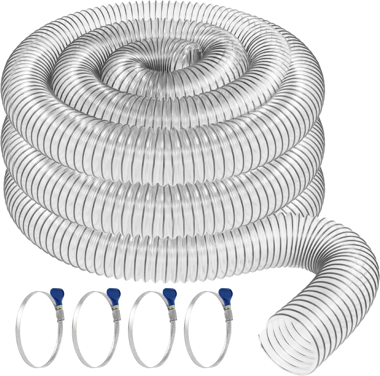 4 x 20 PVC Dust Collection Hose with Thumbscrew Clamps for Durability
