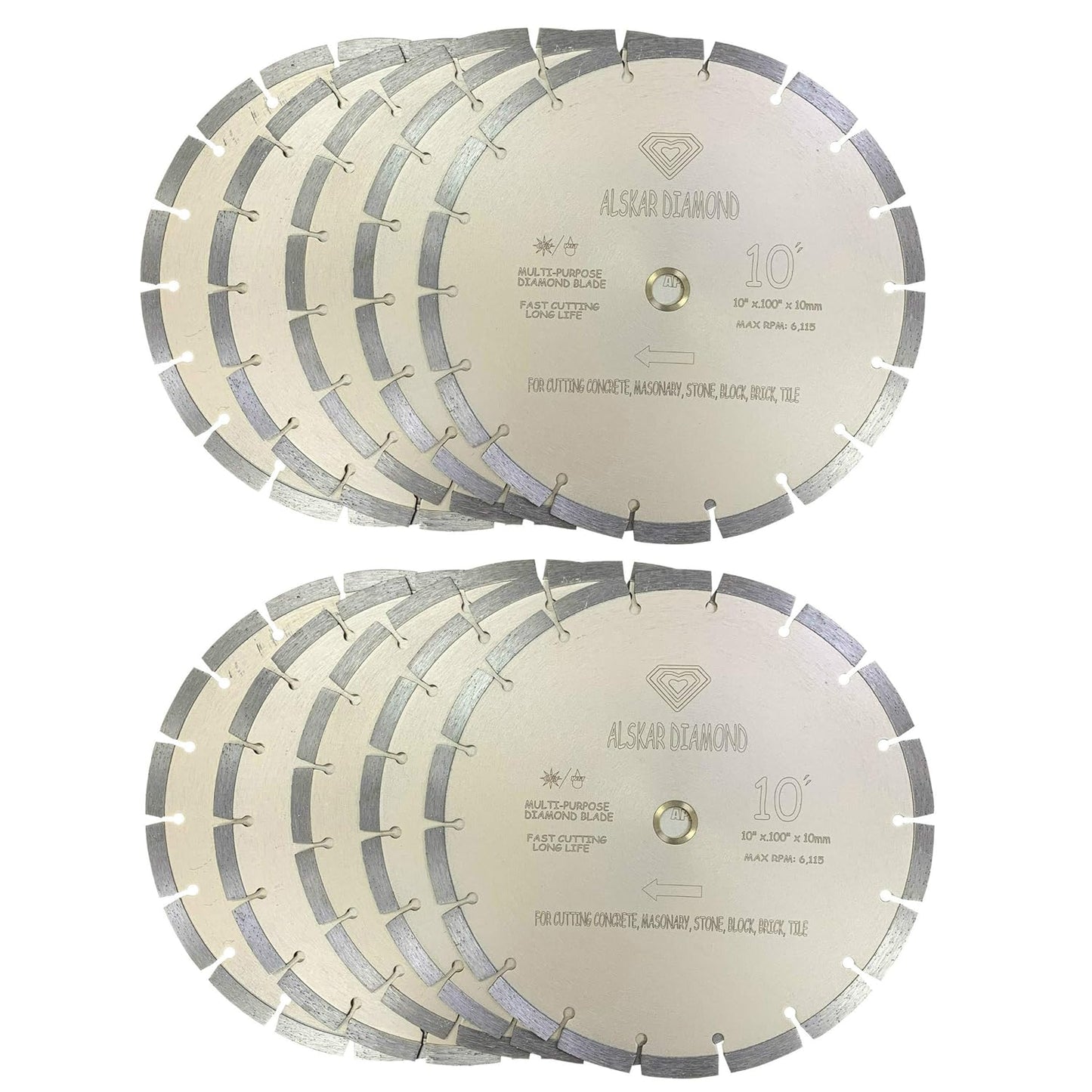 ALSKAR DIAMOND 10 inch Dry or Wet Cutting Segmented Blades