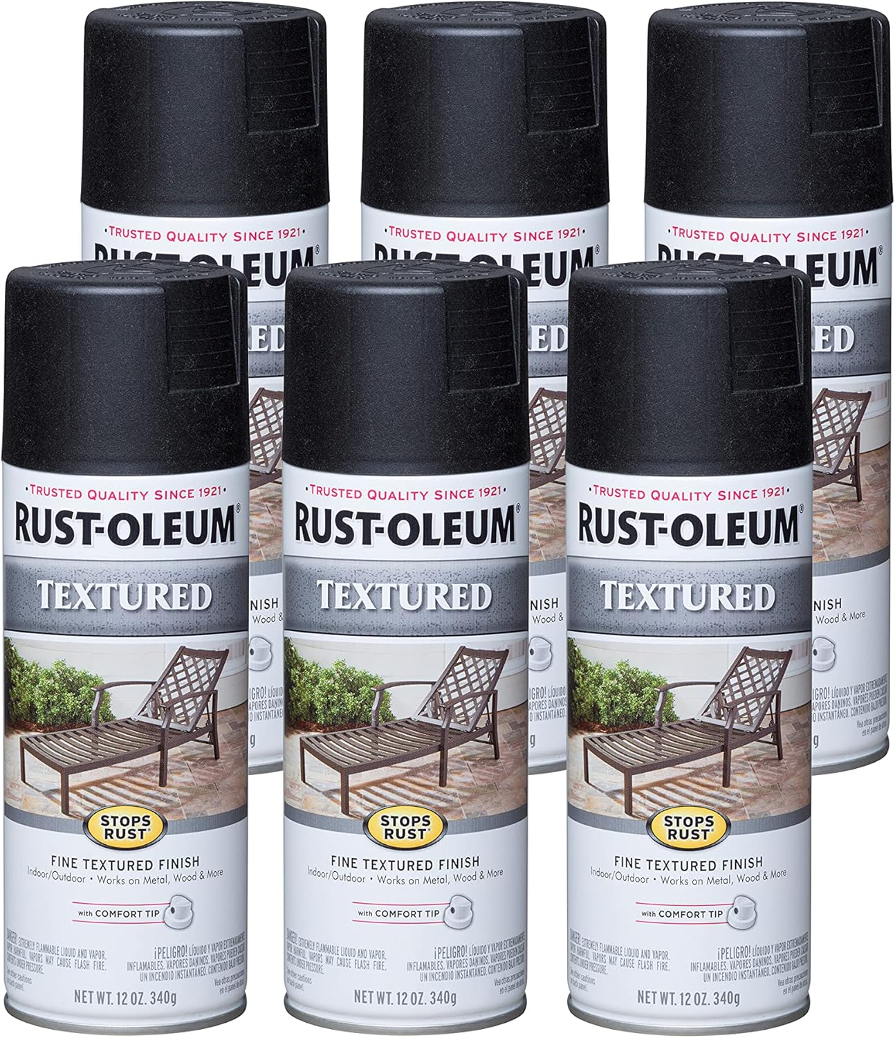 Rust-Oleum Stops Rust Textured Spray Paint - 12 oz, Black, 6 Pack