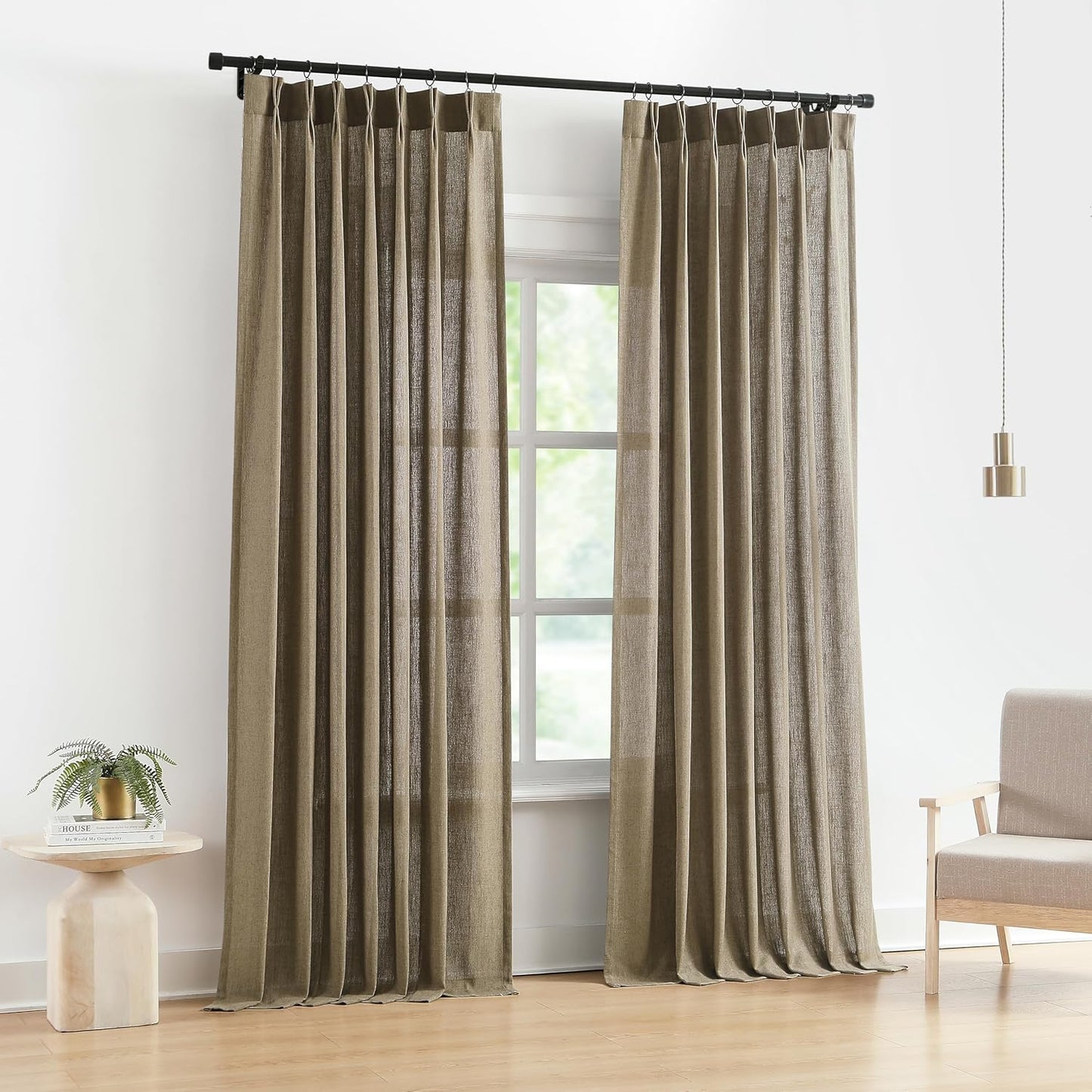 Brown Pinch Pleated Semi Sheer Curtains for Elegant Spaces