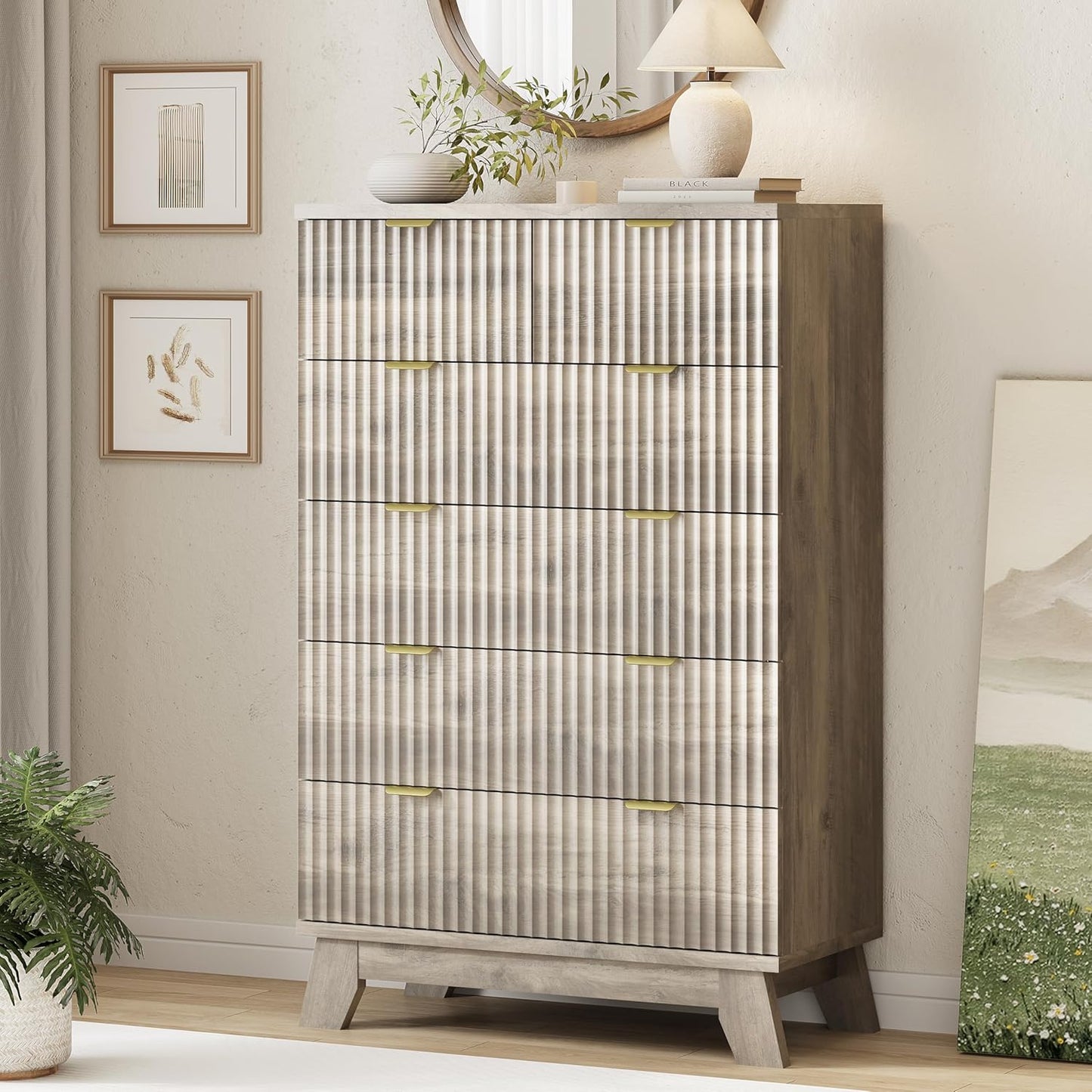 Fluted Dresser for Bedroom with 6 Drawers - Modern Storage