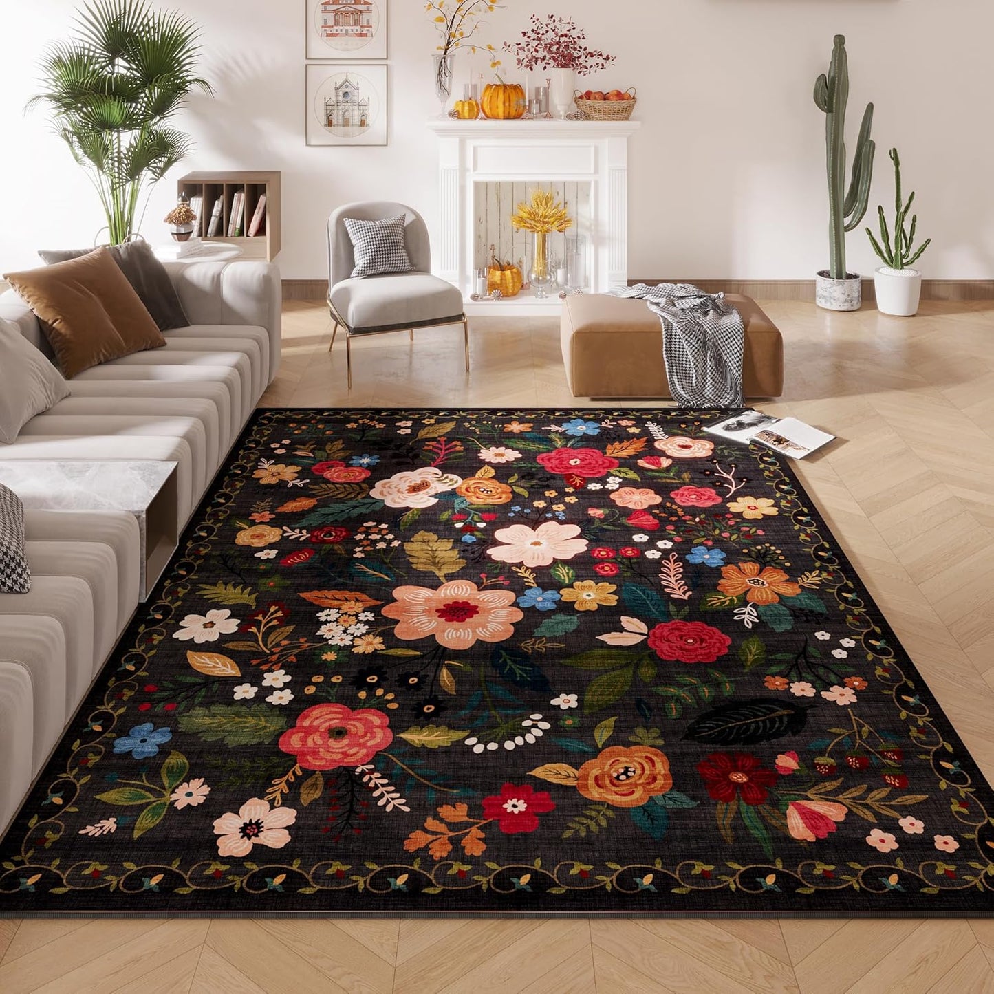 Boho Area Rug 5x7 Machine Washable Non Slip Vintage Design