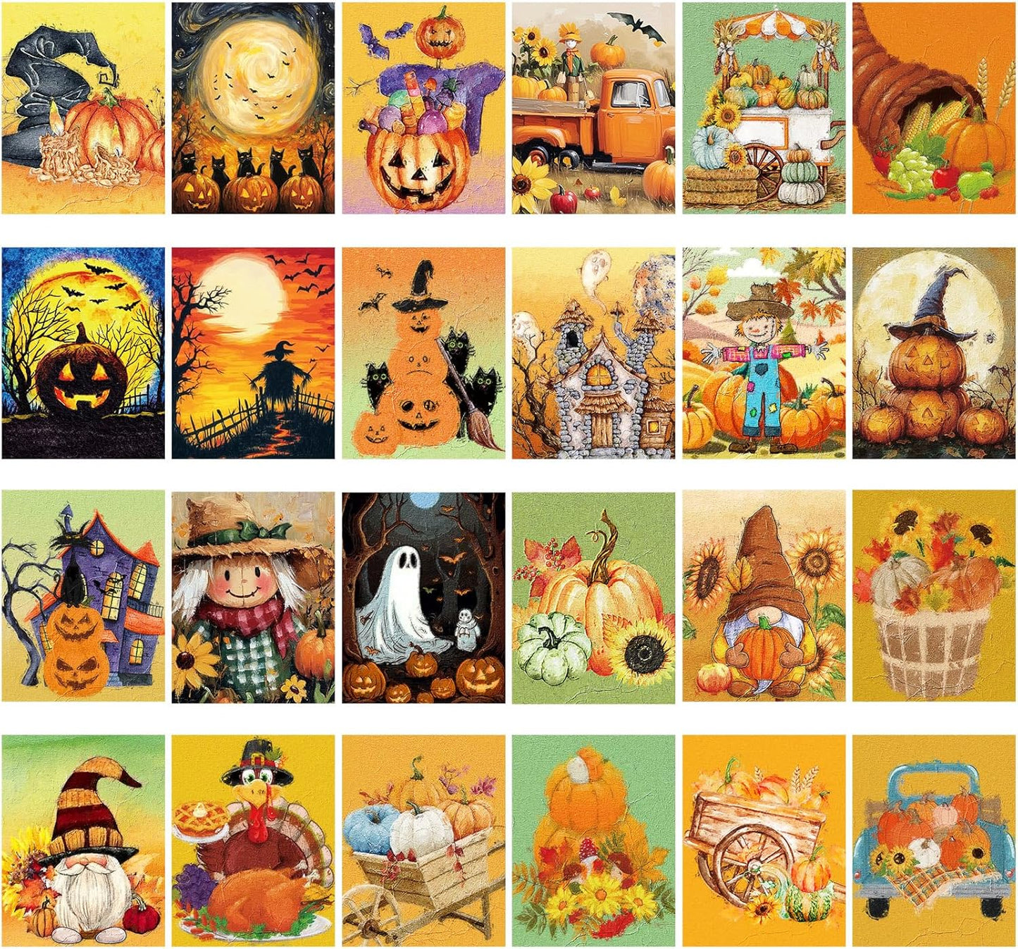24 Pcs Pre Drawn Canvas Painting Set for Autumn Halloween Fun