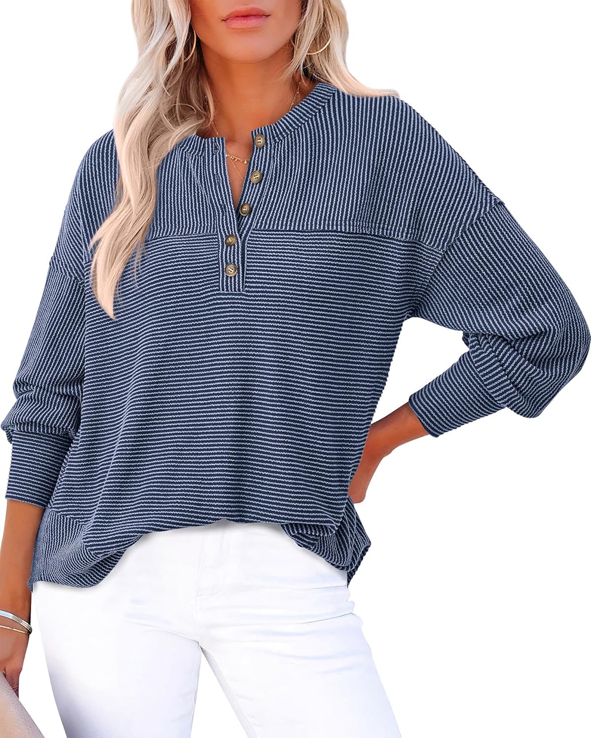 Stylish KIRUNDO Henley Shirts for Women - Casual Long Sleeve Tops
