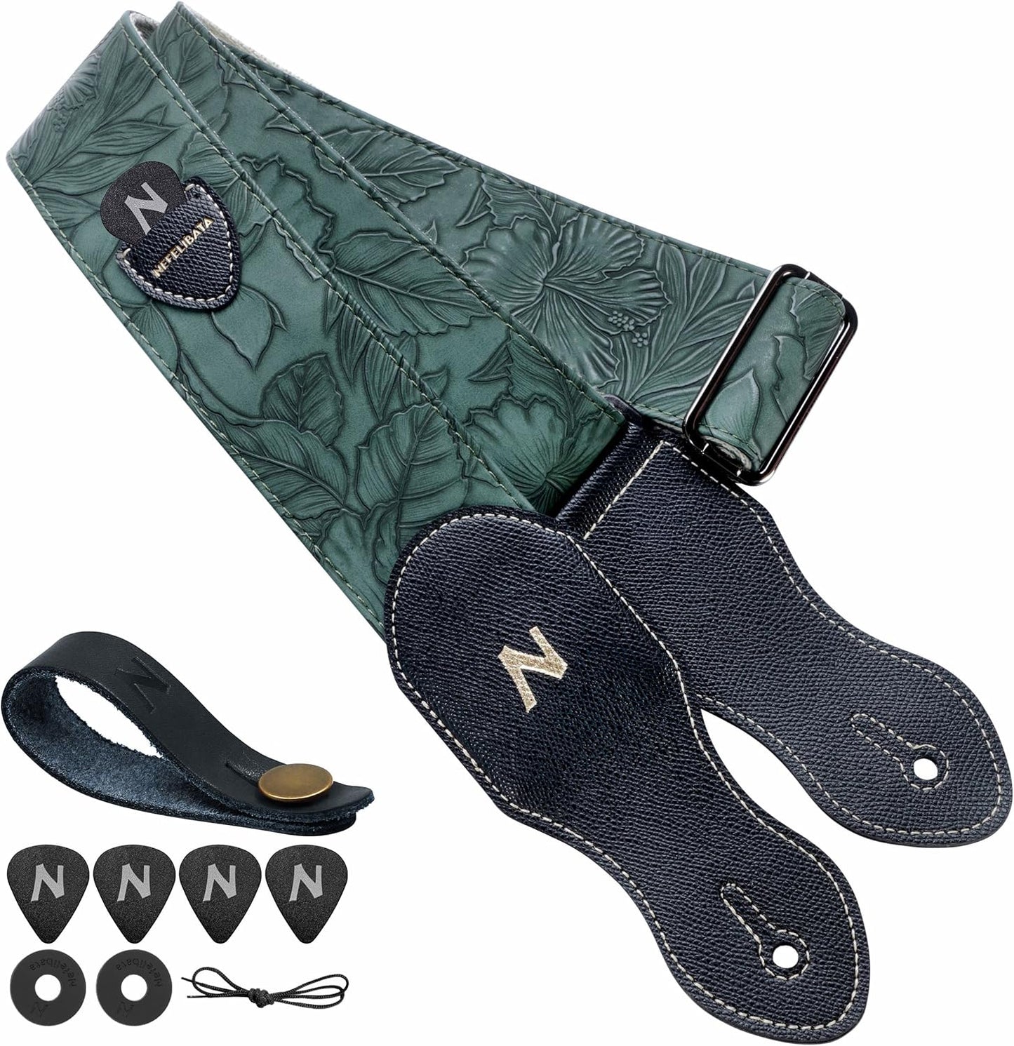 Vintage Green Guitar Strap with Pick Pocket