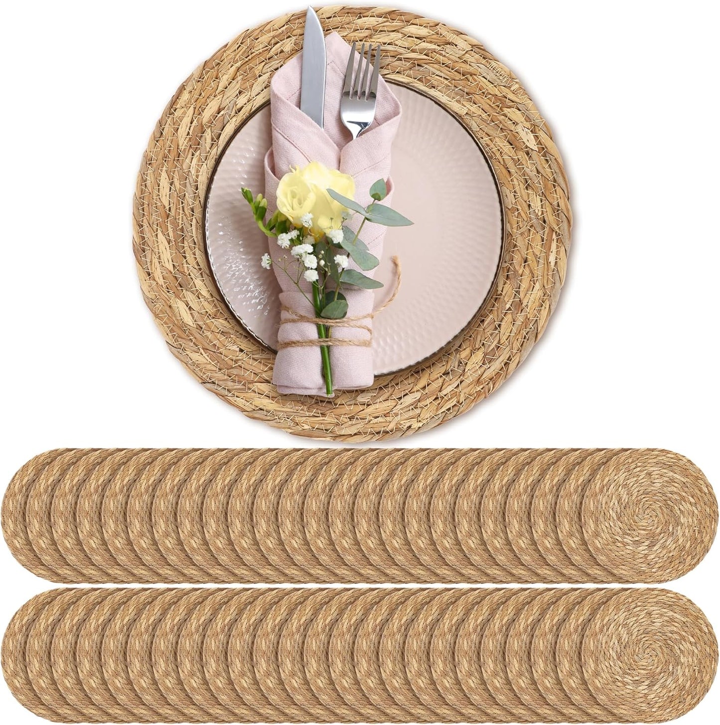 Natural Hand-Woven 13.8-Inch Round Placemats for Dining Decor