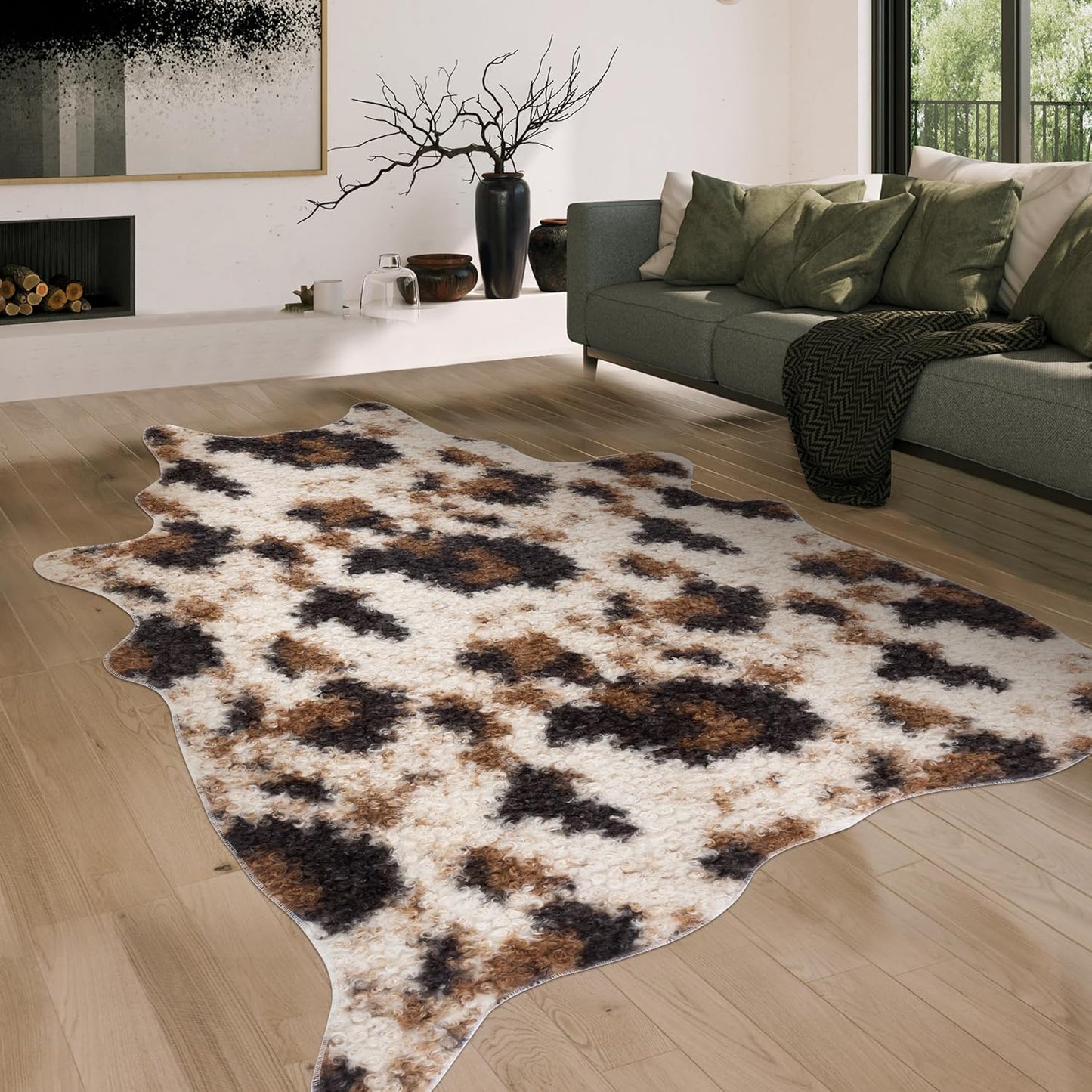 Faux Fur Cowhide Rug: Fluffy Cow Print for Rustic Decor