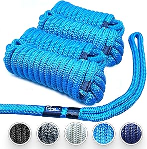 Premium Dock Lines for Boat & Pontoon - 1/2 x 20 (4PK) Ropes
