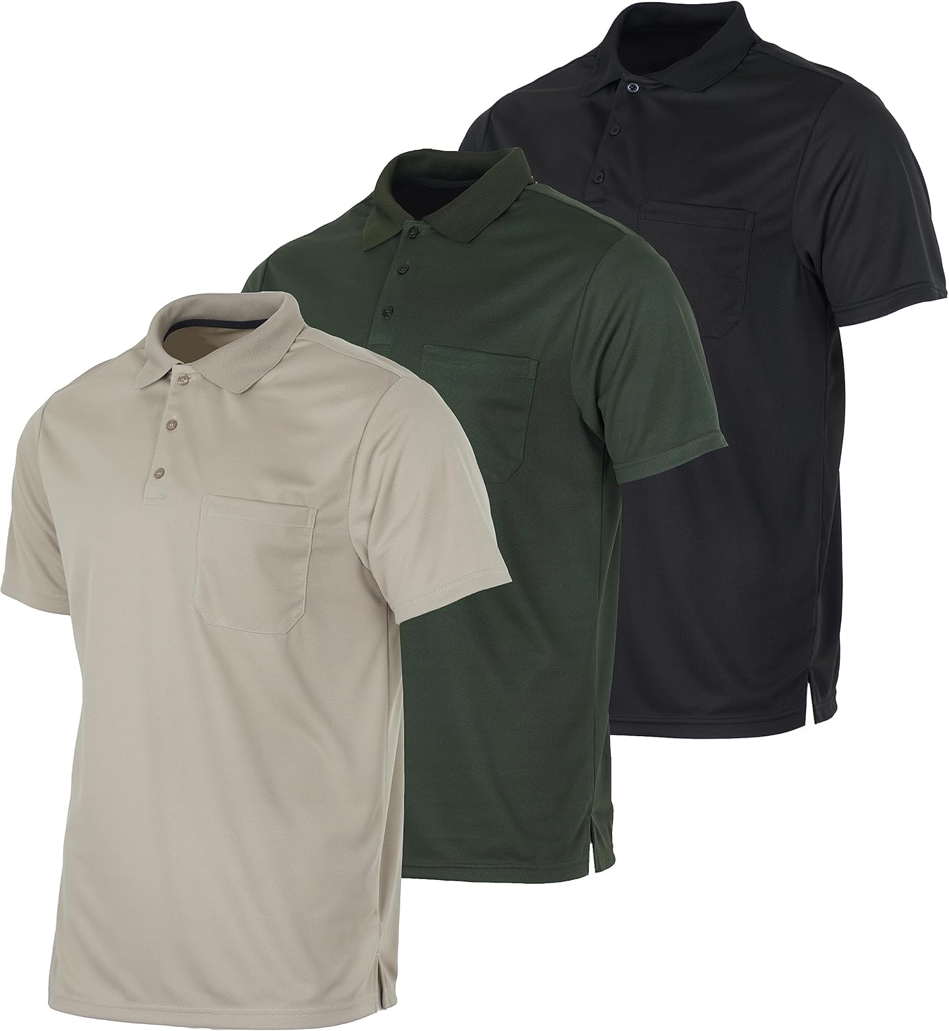 Real Essentials 3 Pack Mens Short Sleeve Dry-Fit Polo Shirts
