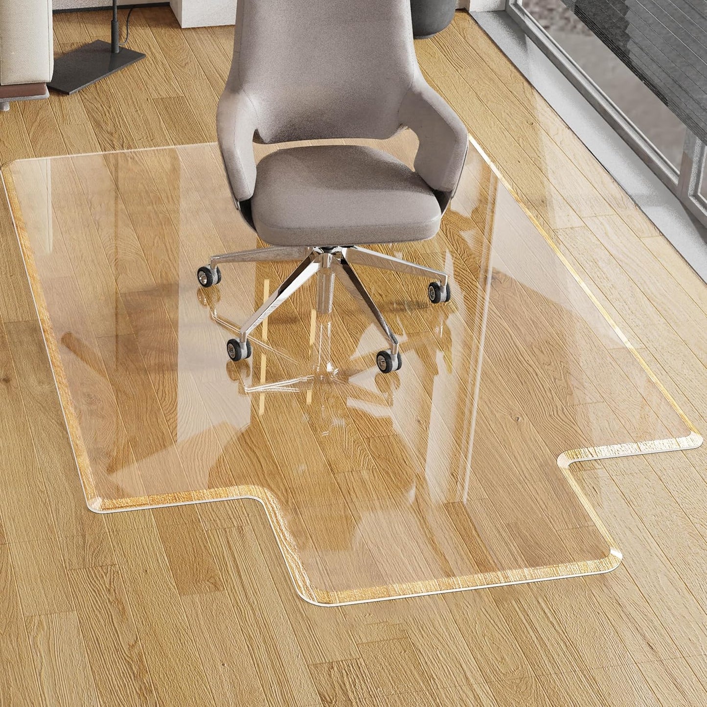 Beveled Edge Irregular Office Chair Mat with Lip for Floors