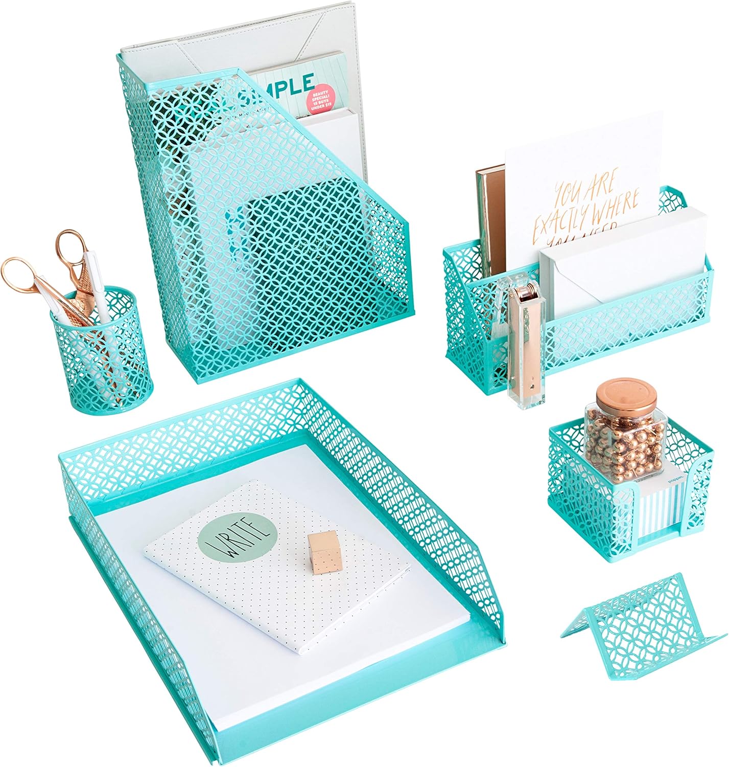 BLU MONACO Aqua Teal 6 Piece Cute Desk Organizer Set Review