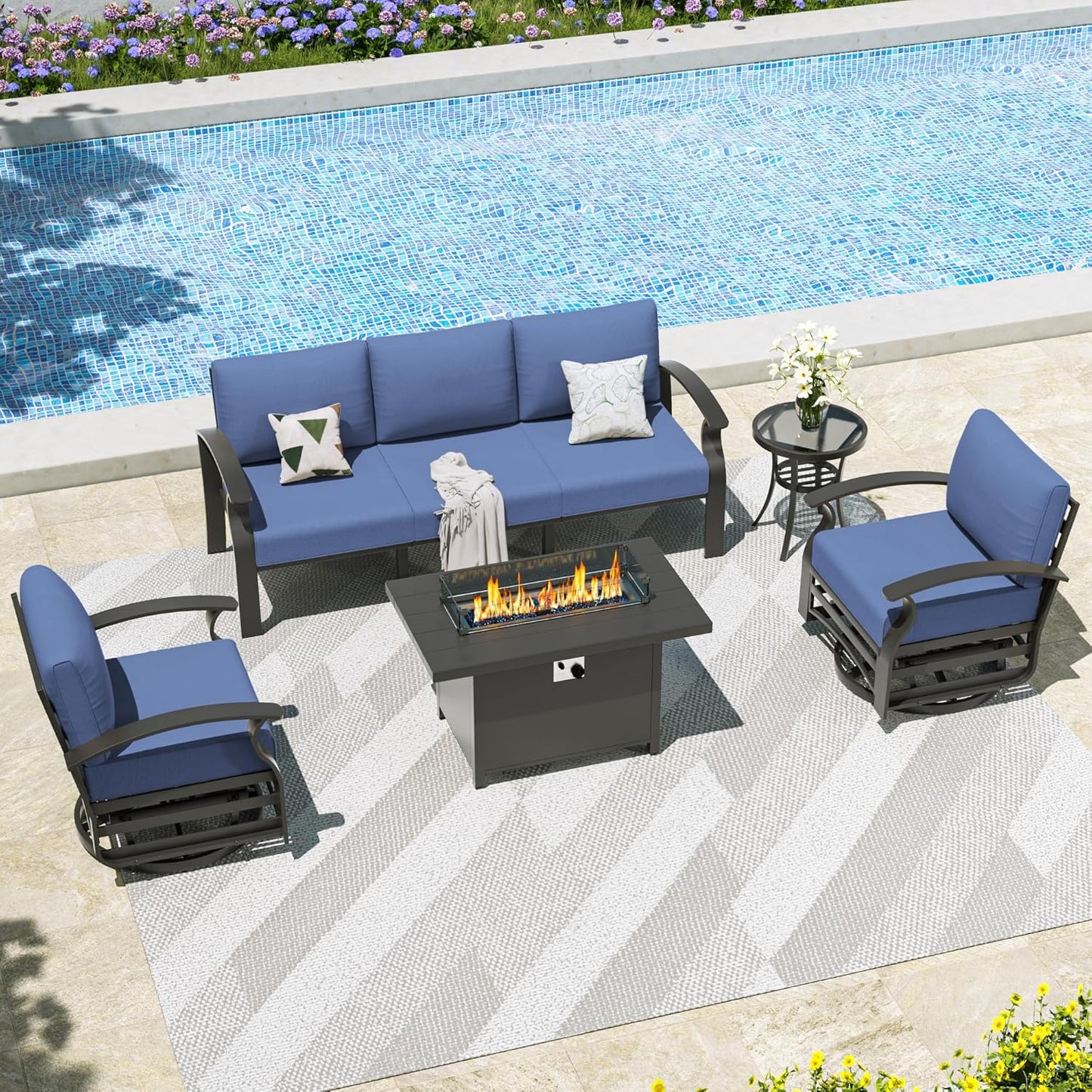 Kullavik Aluminum Patio Furniture Set with Fire Pit Table