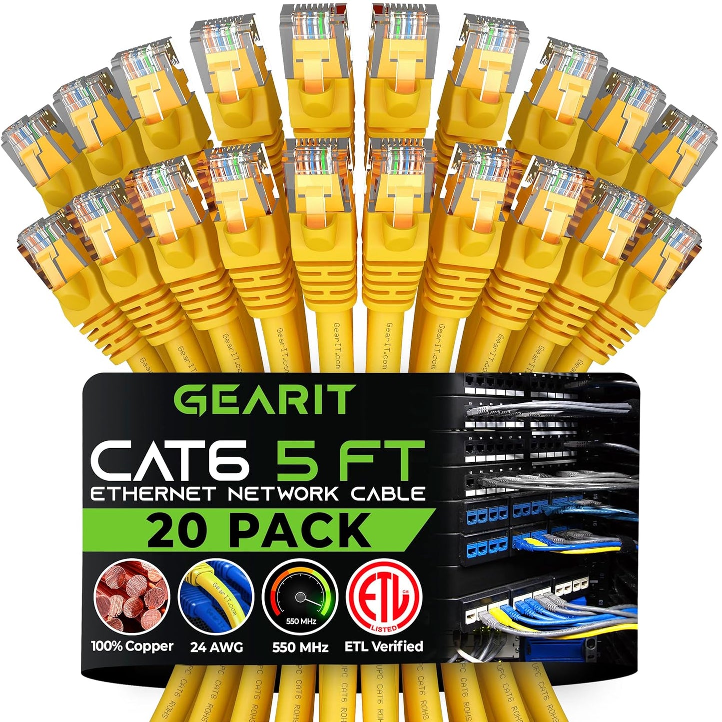 10Gbps Cat 6 Ethernet Cable 20-Pack - Ultra-Fast Network Patch