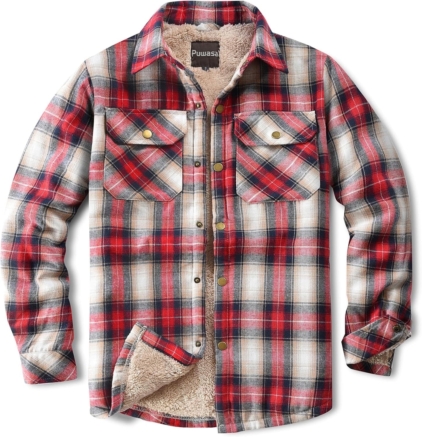 Men's Sherpa Lined Cotton Flannel Shirt Jacket for Winter Wear