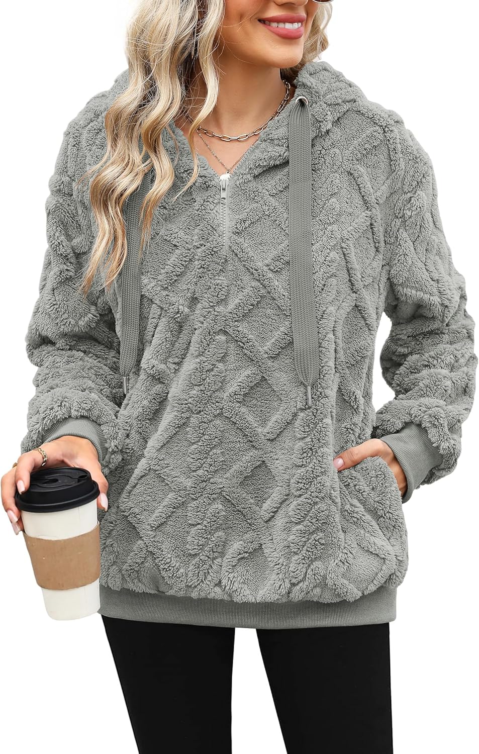 Oversized Sherpa Pullover Hoodie for Women - Cozy Fleece Jacket