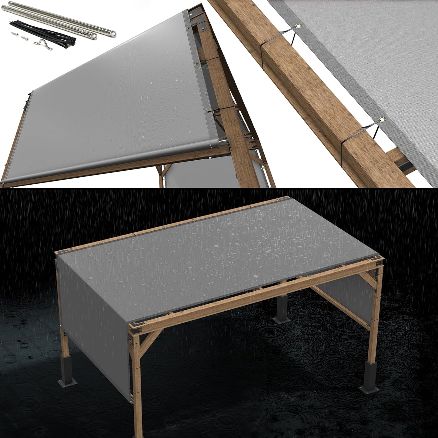 10ft W x 15ft L Grey Waterproof Pergola Canopy Cover Upgrade
